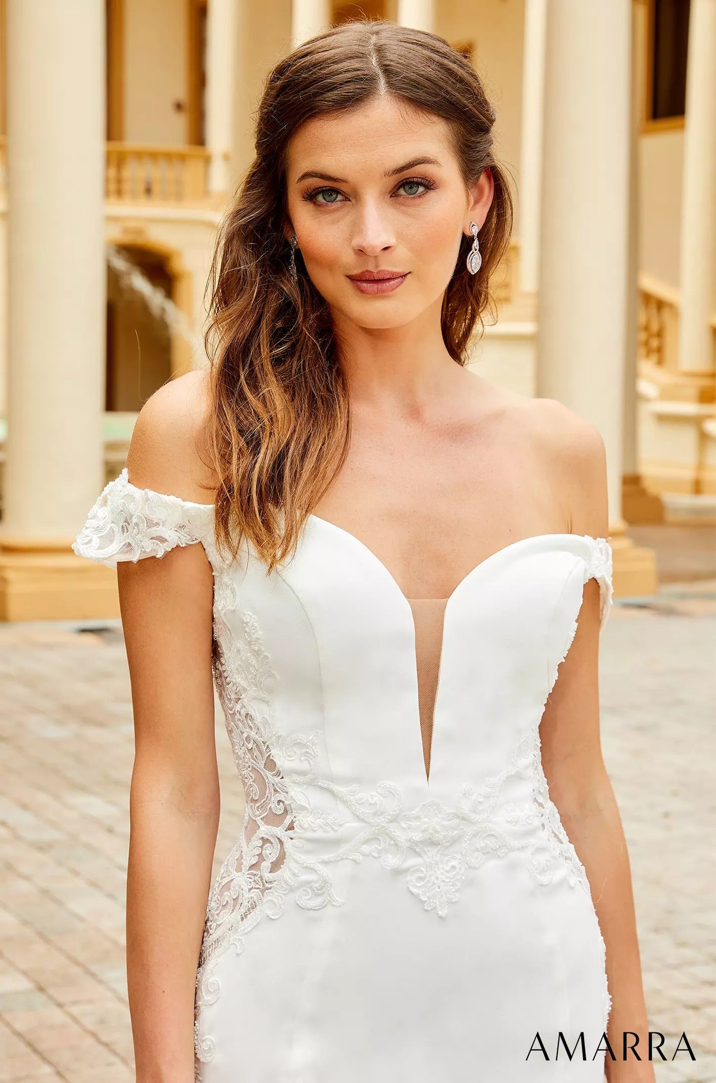 Wedding Dresses Long Bridal Lace Fitted Wedding Dress Amarra 7034 Ivory/Nude