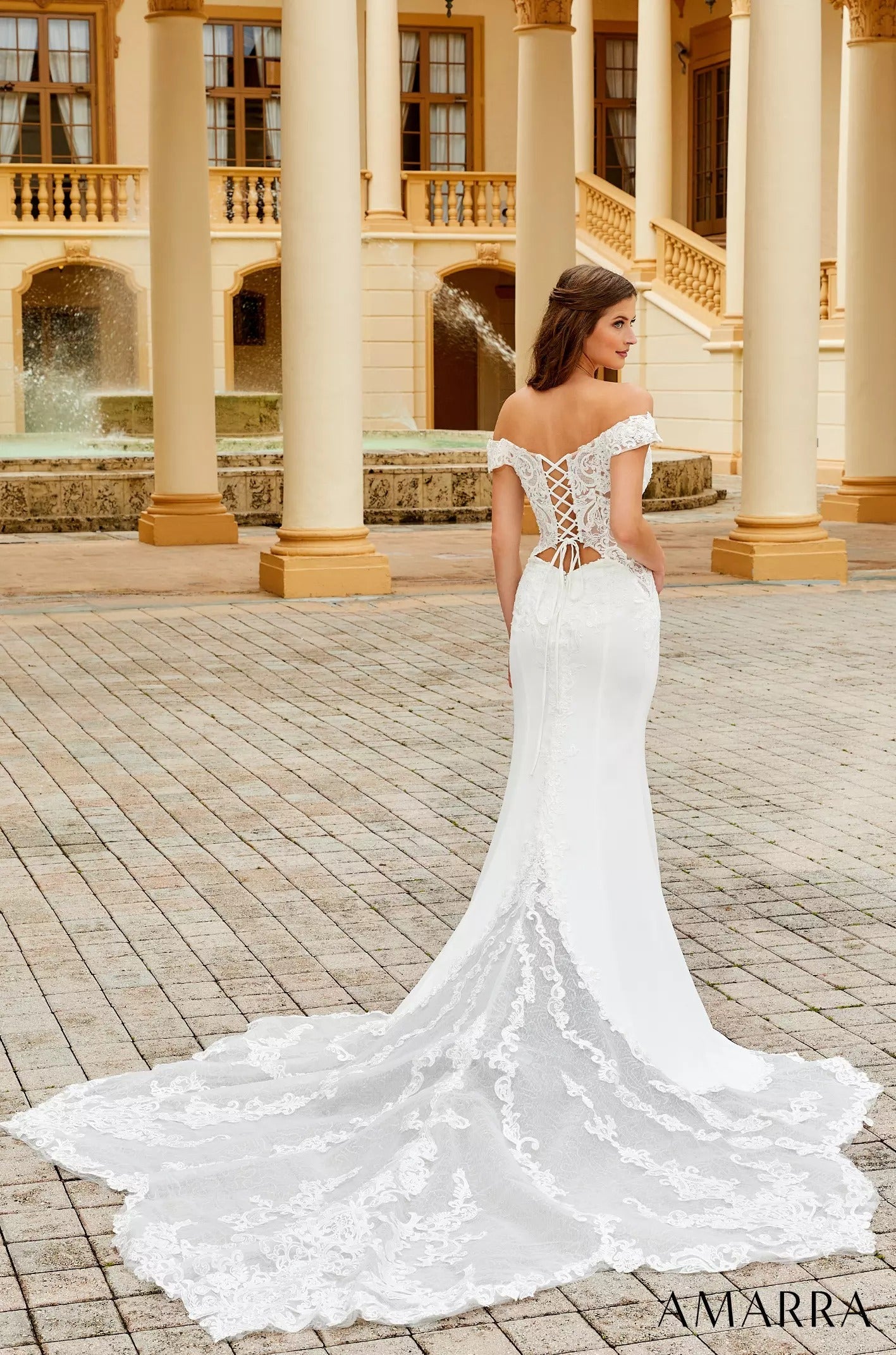 Wedding Dresses Long Bridal Lace Fitted Wedding Dress Amarra 7034 Ivory/Nude