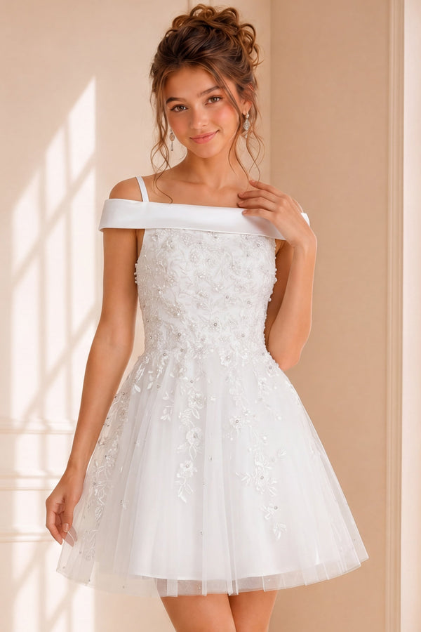 Off-the-Shoulder Mini Short Tulle Cocktail A-Line Jovani K00361