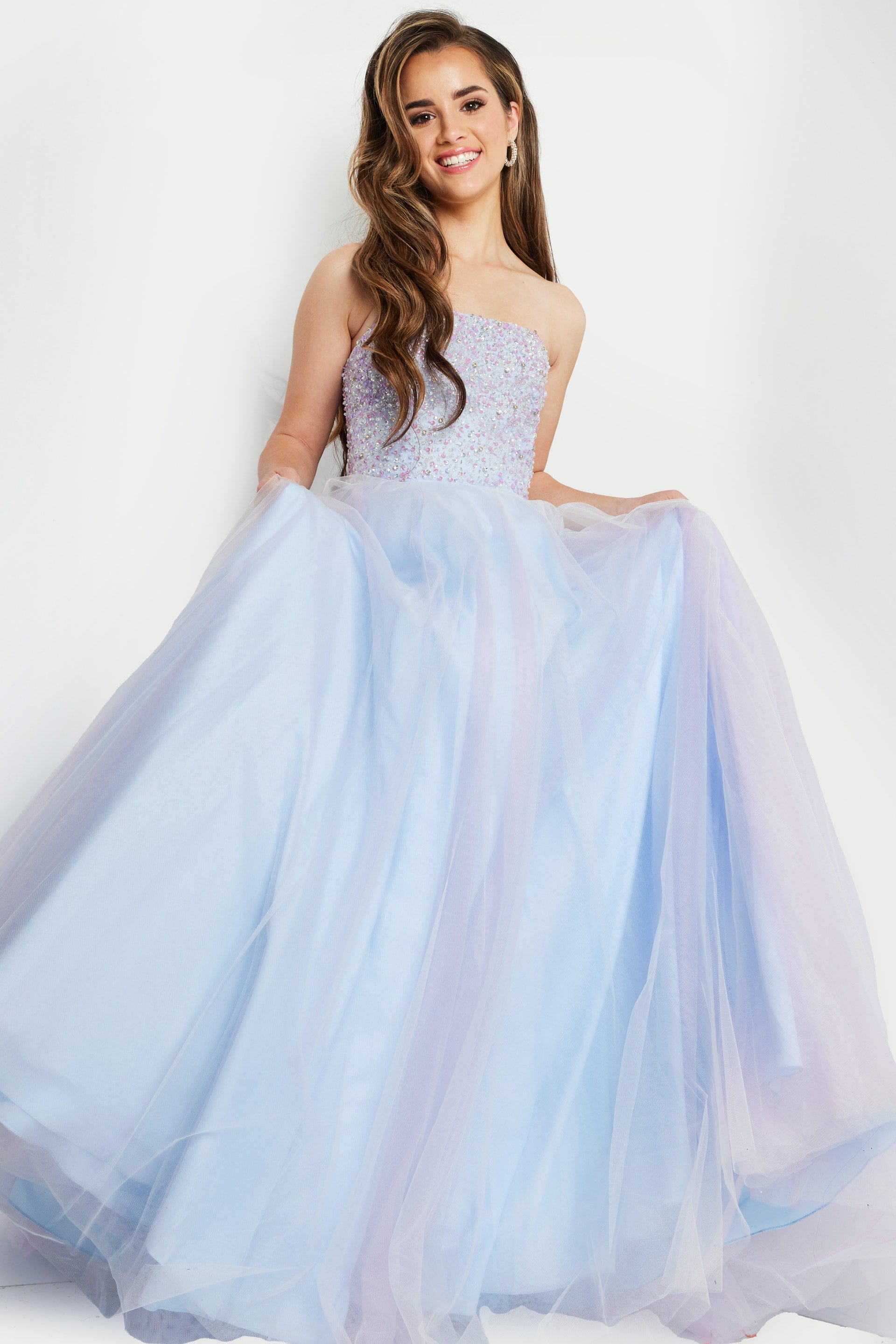 Strapless Floor-Length Tulle Prom Ball Gown Jovani K02229