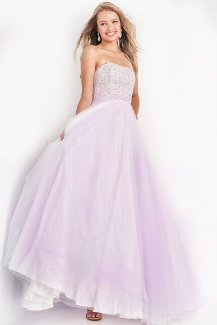 Strapless Floor-Length Tulle Prom Ball Gown Jovani K02229