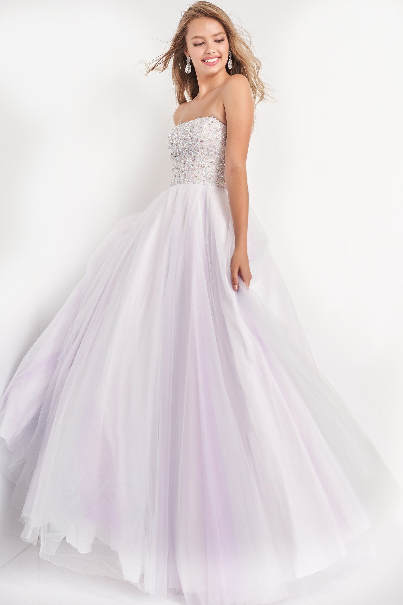 Strapless Floor-Length Tulle Prom Ball Gown Jovani K02229