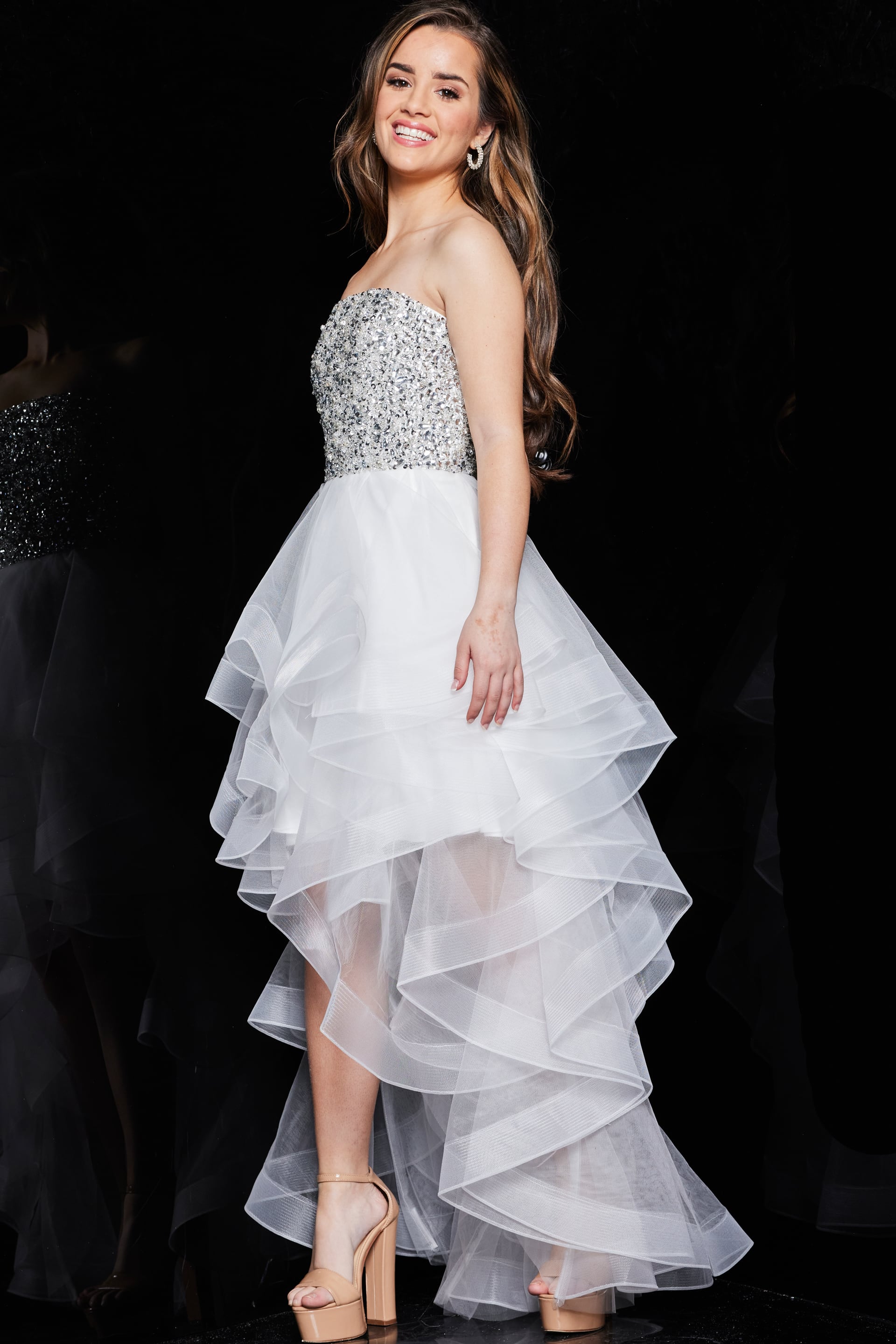 Strapless High-Low Tulle Prom Ball Gown Jovani K05916