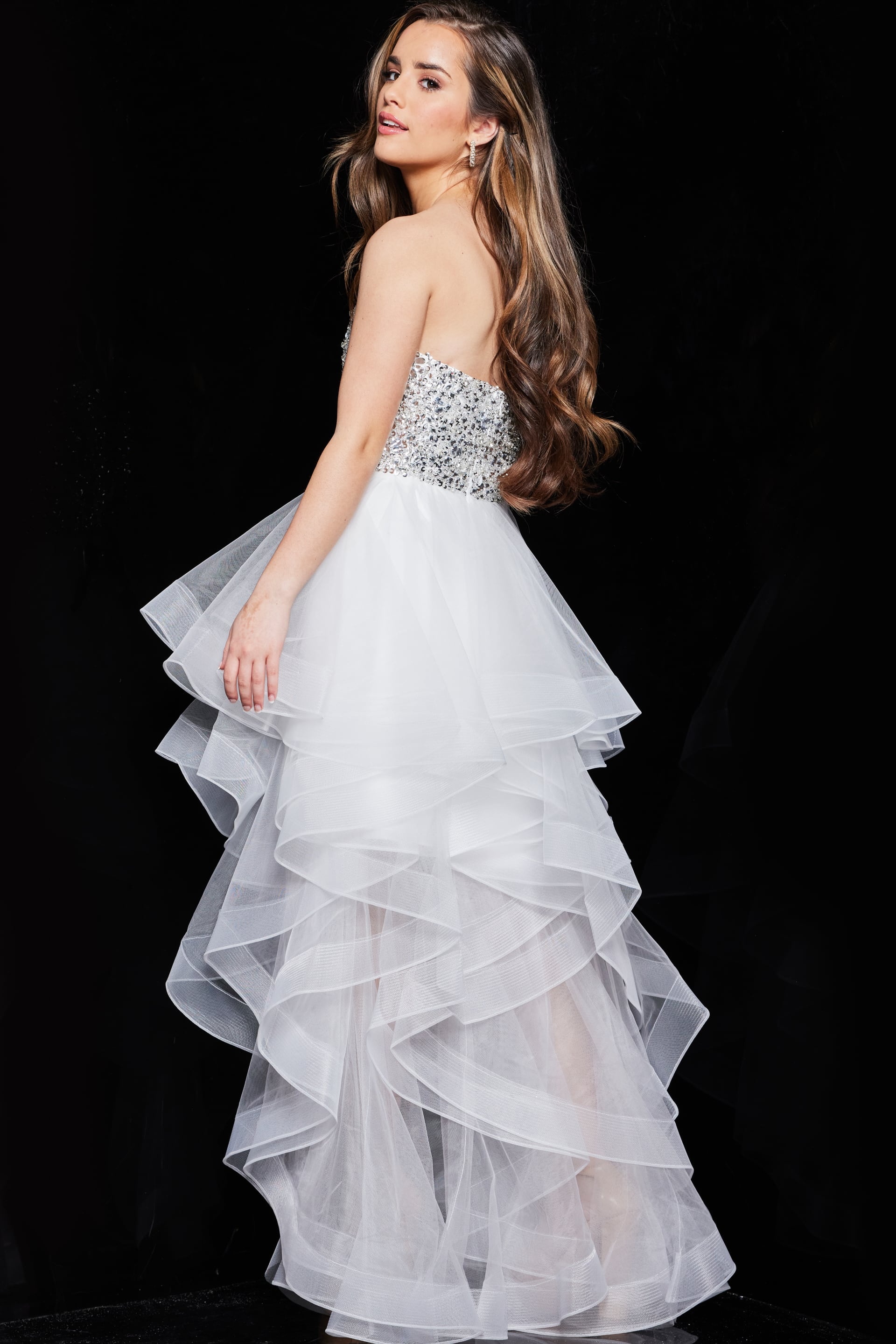 Strapless High-Low Tulle Prom Ball Gown Jovani K05916