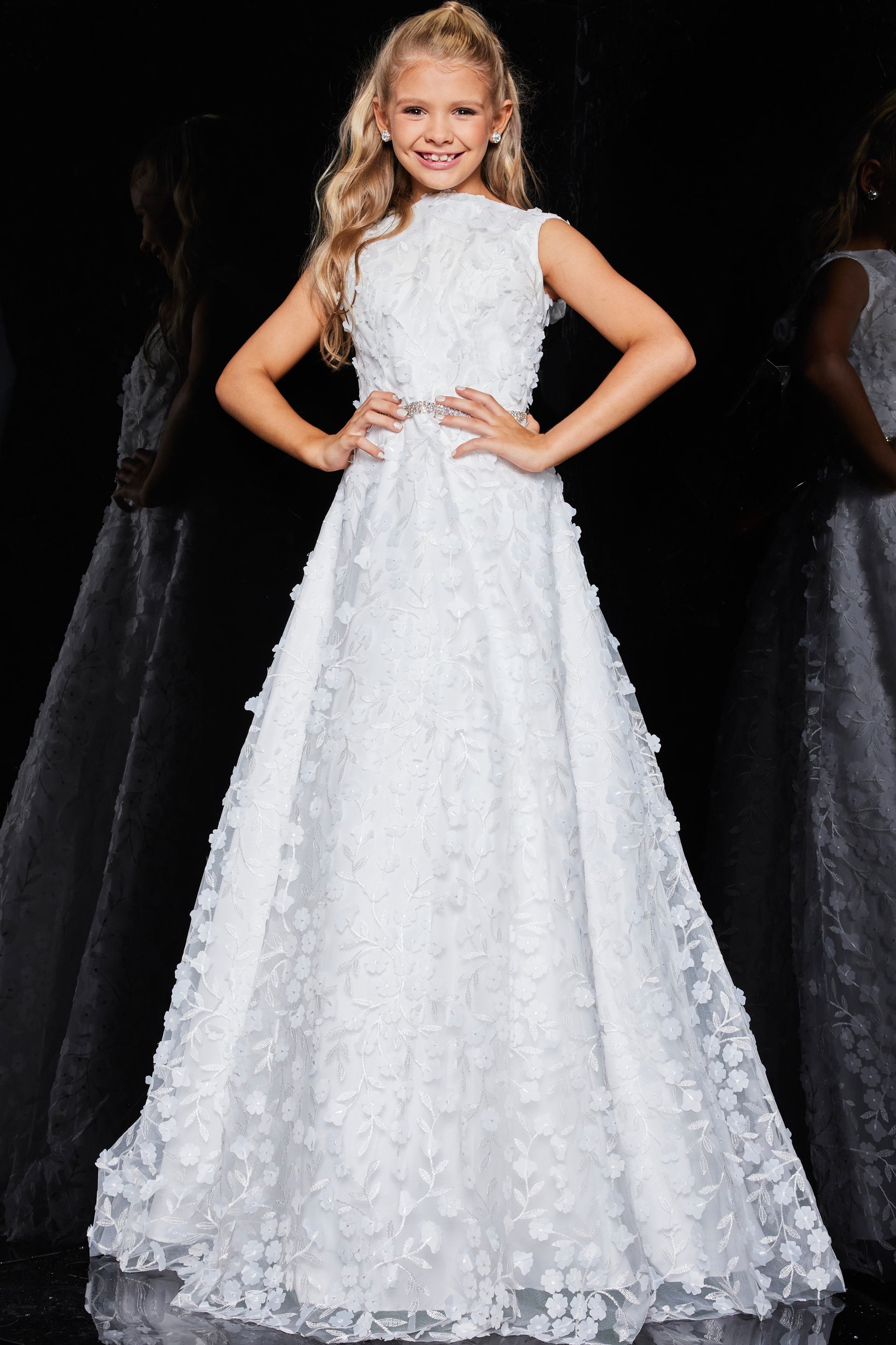 Bateau Floor-Length Lace Flower Girl A-Line Gown Jovani K07245