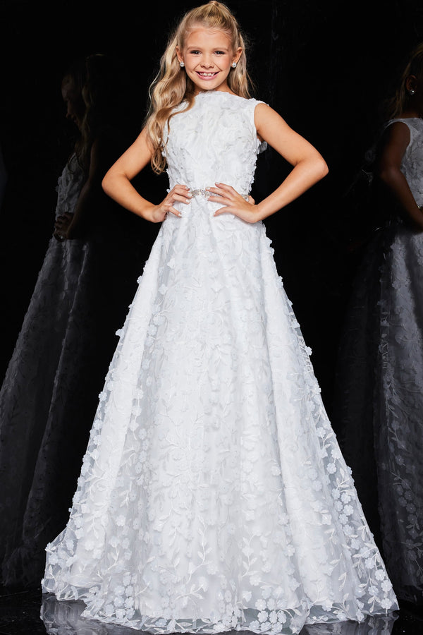 Bateau Floor-Length Lace Flower Girl A-Line Gown Jovani K07245
