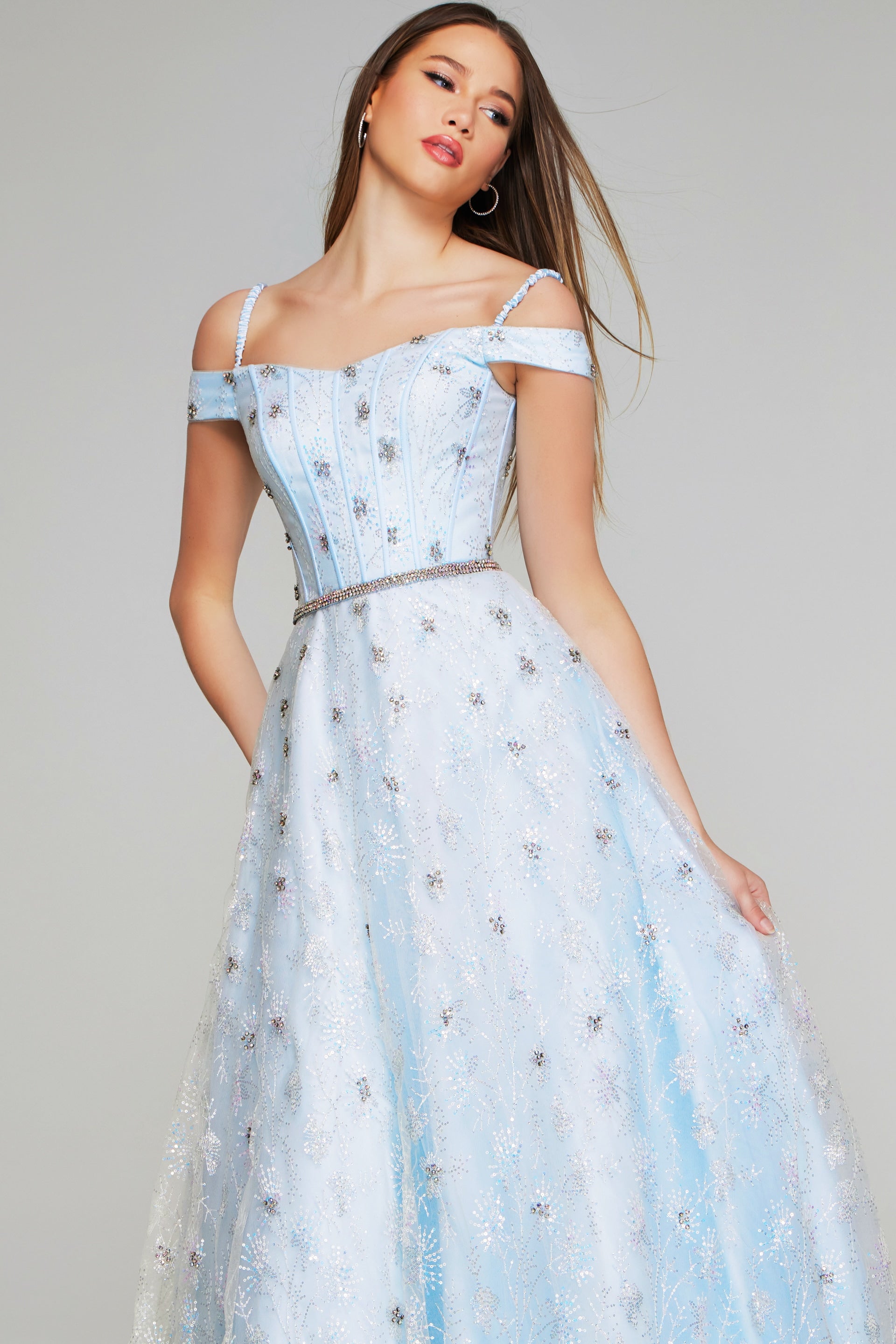 Off-the-Shoulder Floor-Length Tulle Prom A-Line Jovani K07282
