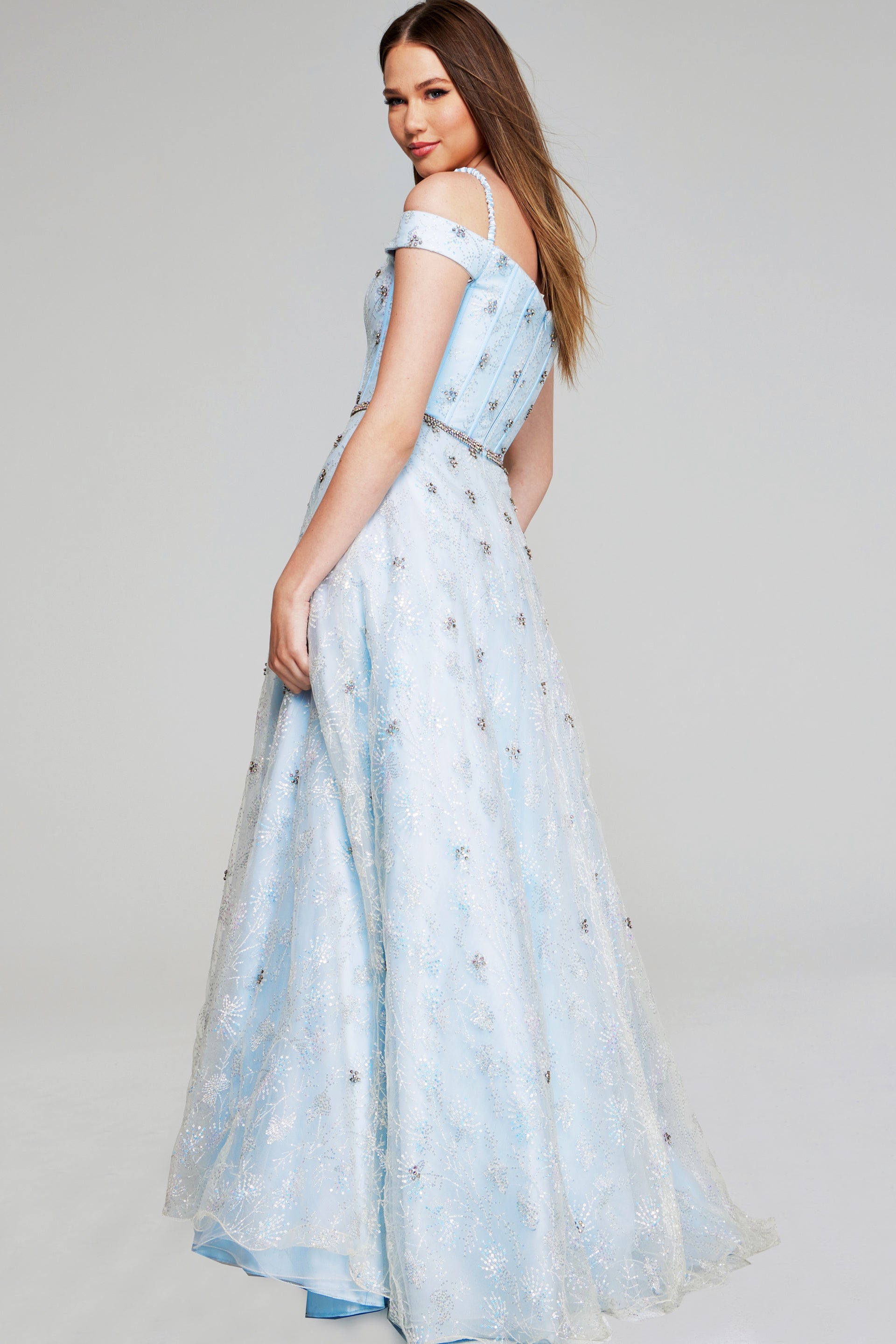 Off-the-Shoulder Floor-Length Tulle Prom A-Line Jovani K07282