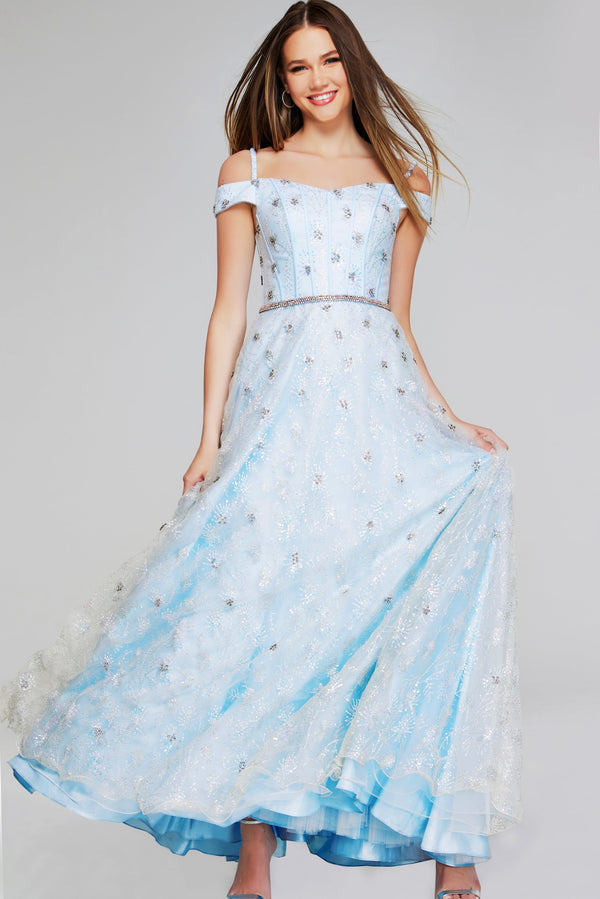 Off-the-Shoulder Floor-Length Tulle Prom A-Line Jovani K07282