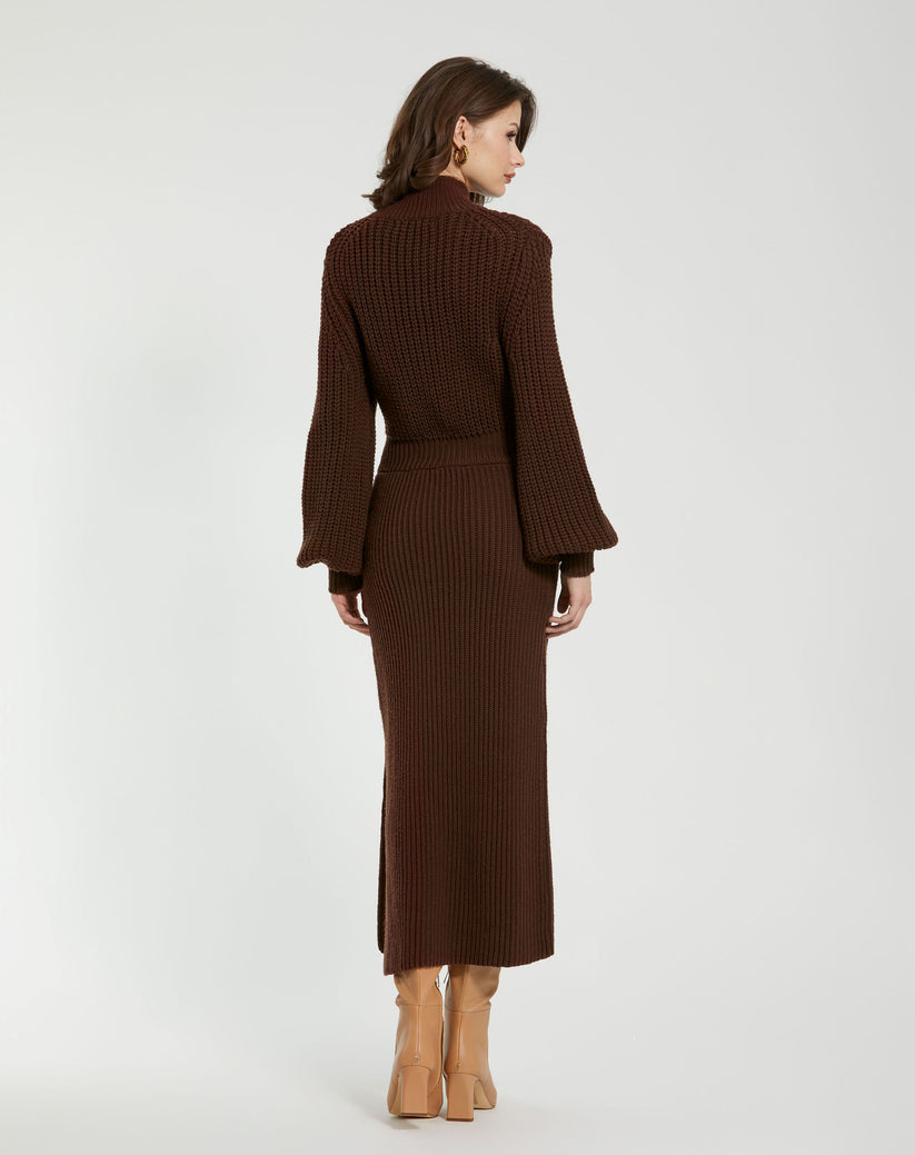 Mac Duggal K10060 Long Sleeve Fitted Formal Midi Length Evening Dress