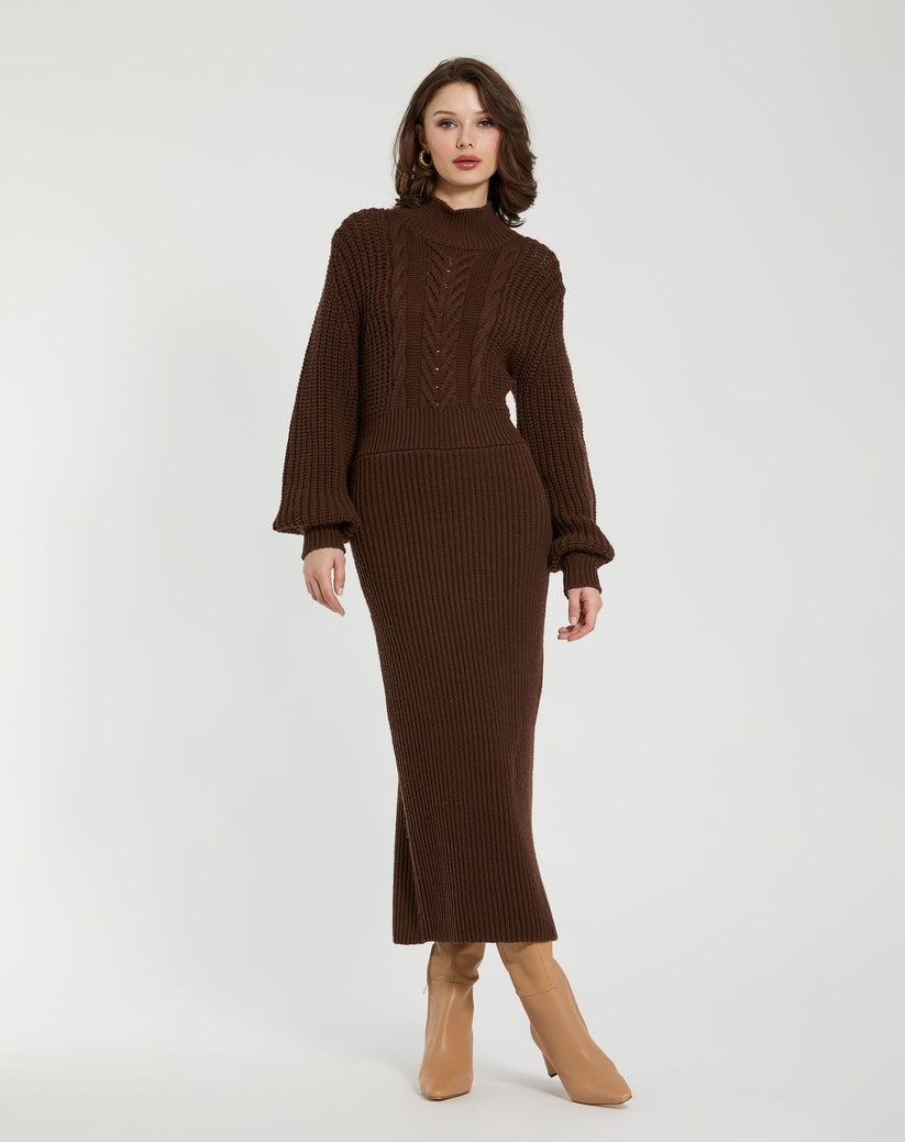 Mac Duggal K10060 Long Sleeve Fitted Formal Midi Length Evening Dress