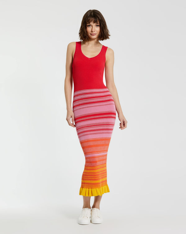 Striped Fitted Midi Dress Striped Fitted Midi Mac Duggal K12007