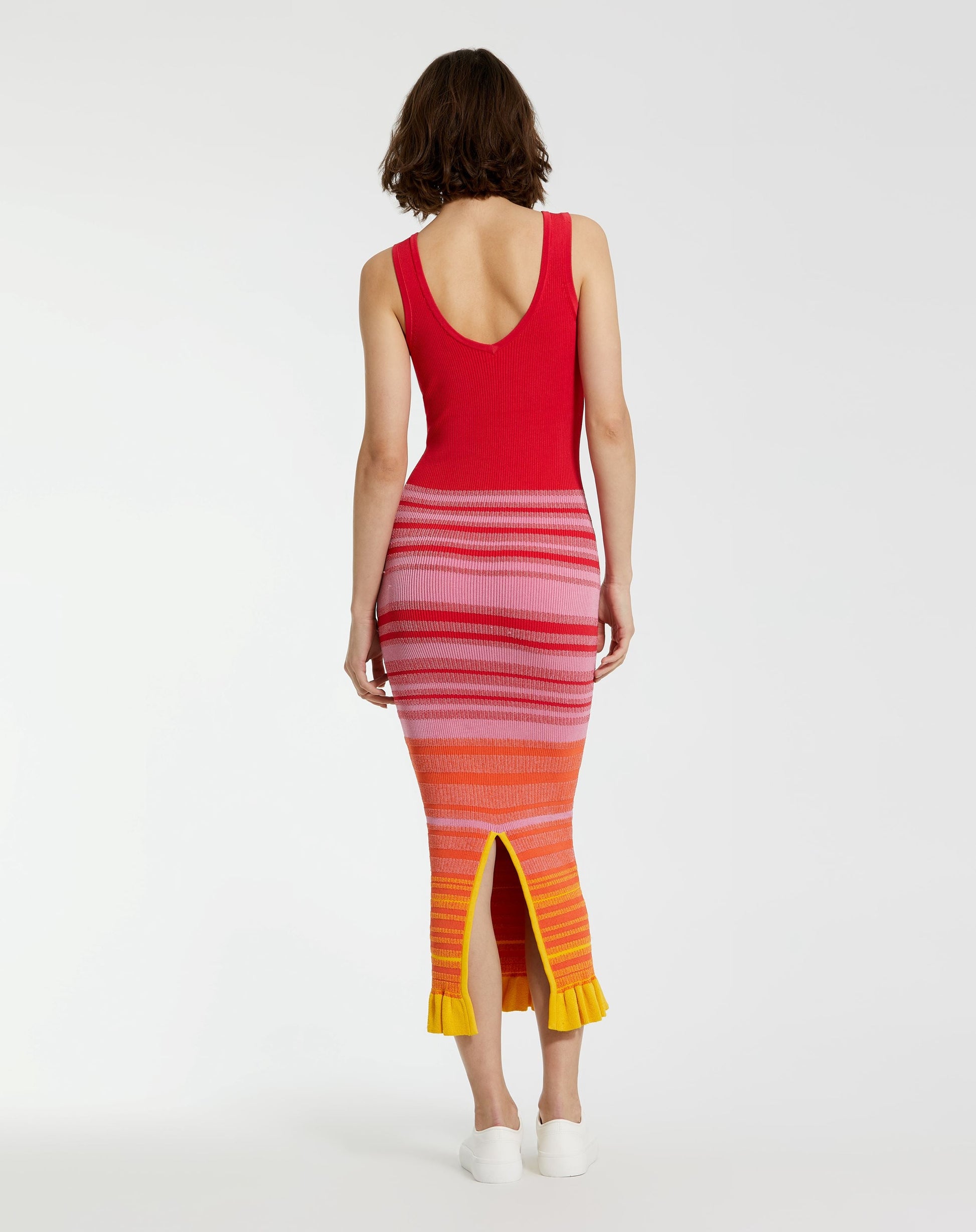Mac Duggal K12007 Striped Fitted Midi Dress