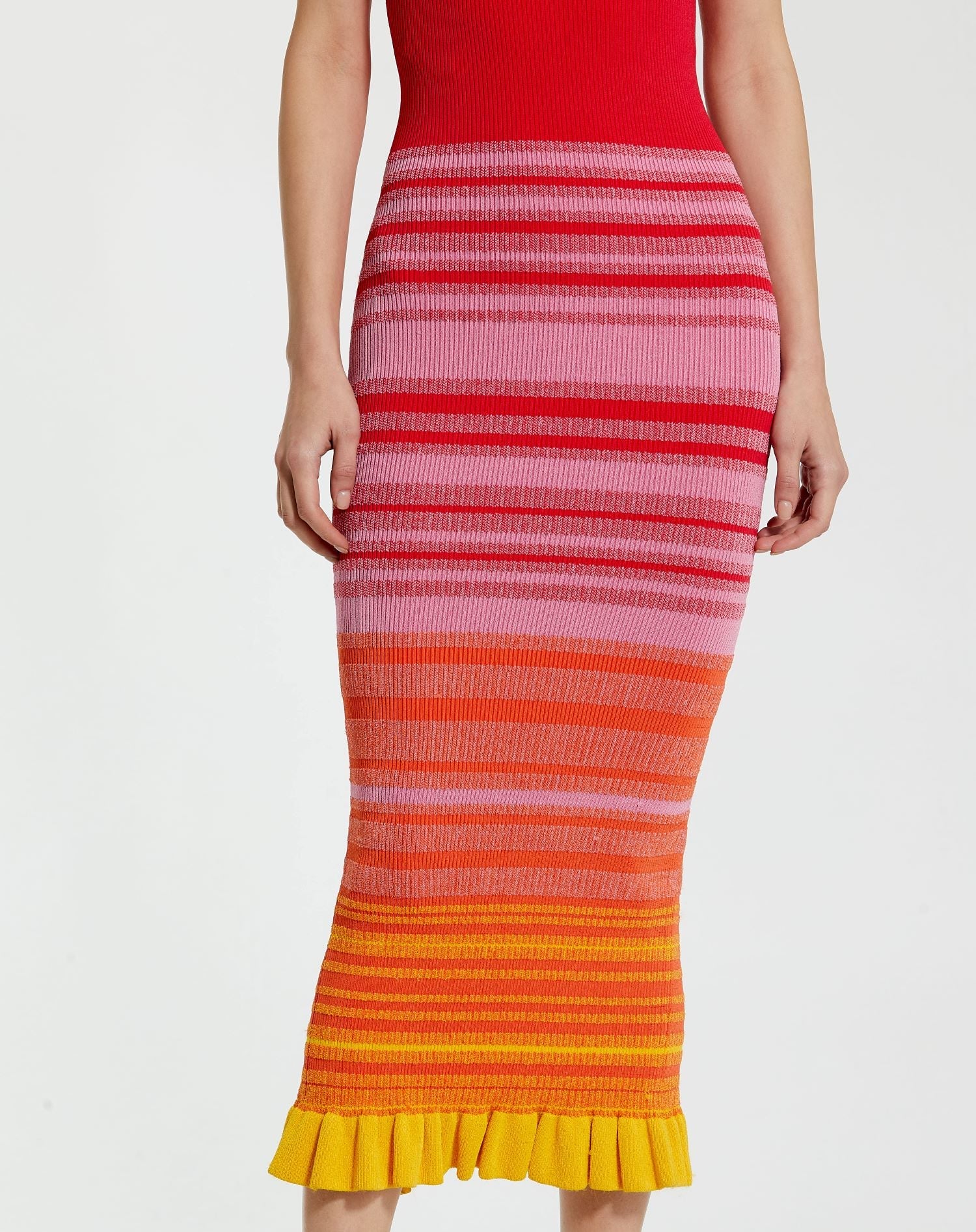 Mac Duggal K12007 Striped Fitted Midi Dress