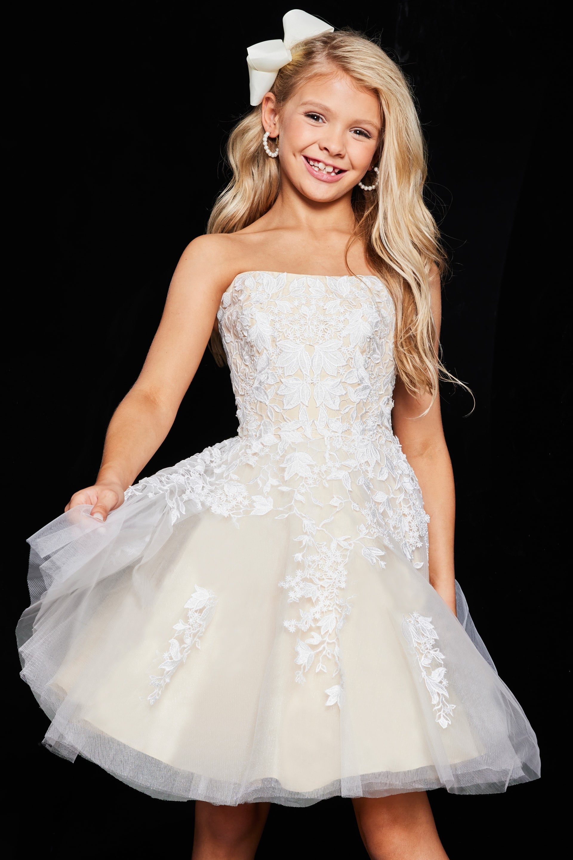 Strapless Short Tulle Flower Girl Ball Gown Jovani K1830