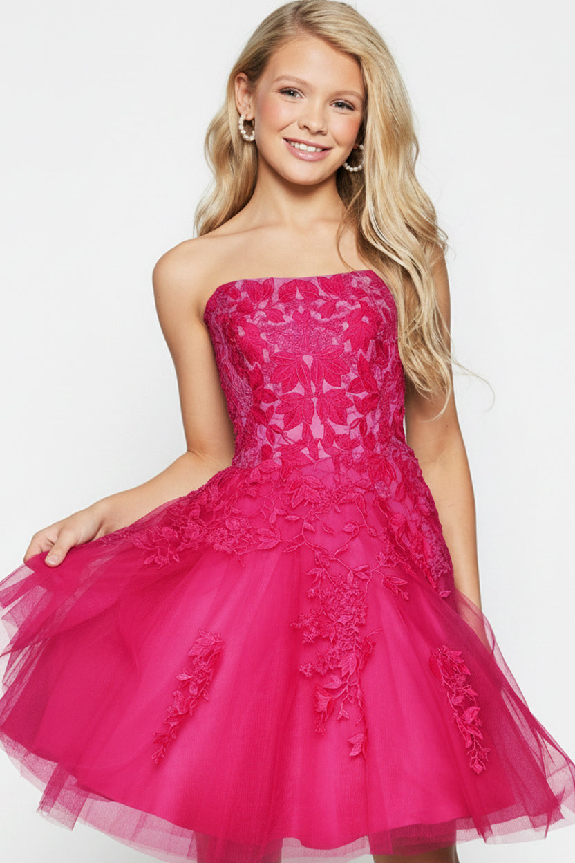 Strapless Short Tulle Flower Girl Ball Gown Jovani K1830