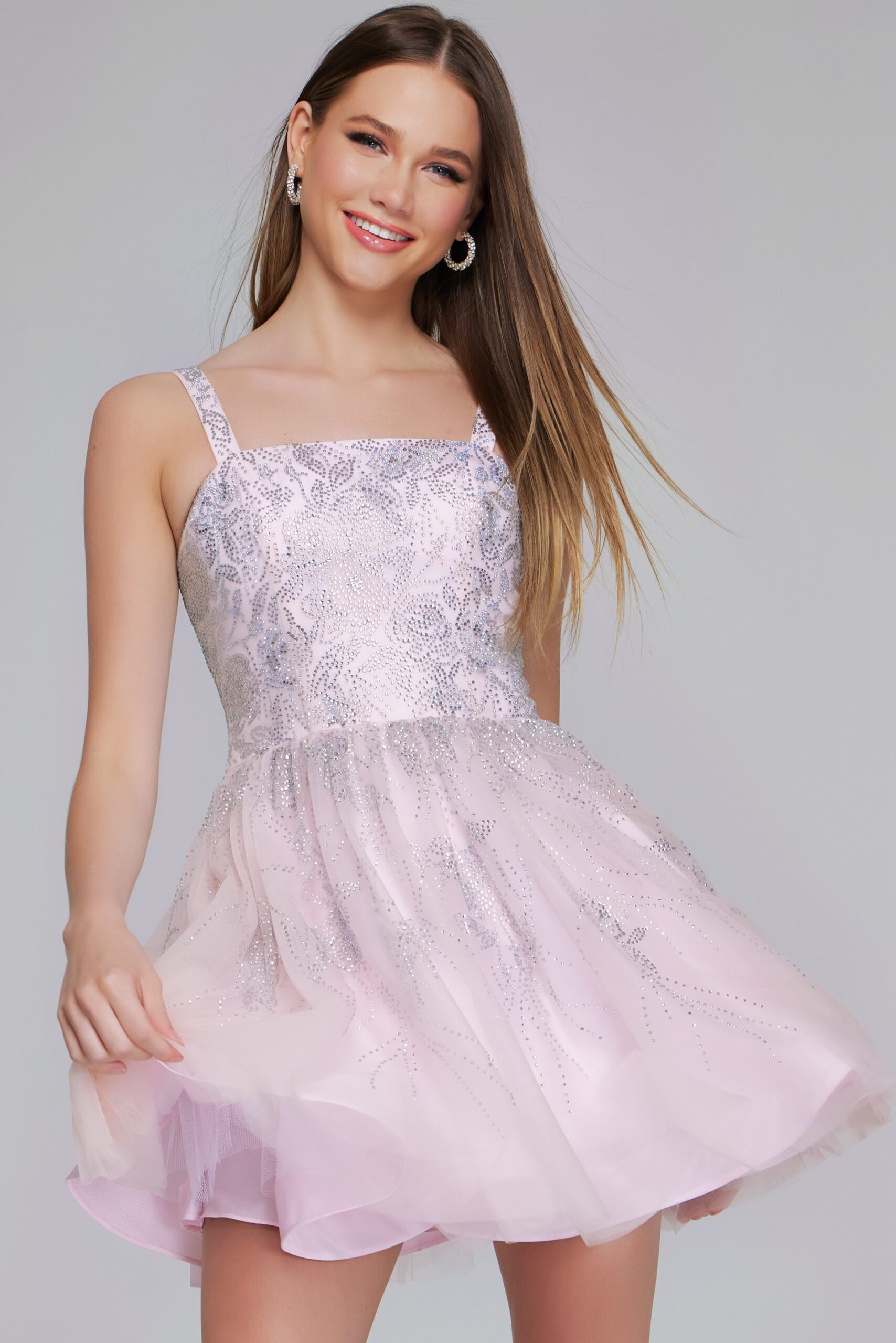 Jovani K22943 Short A Line Sequin Homecoming Mini Girls Dresses - Pale Pink / 4 Jovani K22943 Short A Line Sequin Homecoming Mini Girls Dresses - Pale Pink / 4