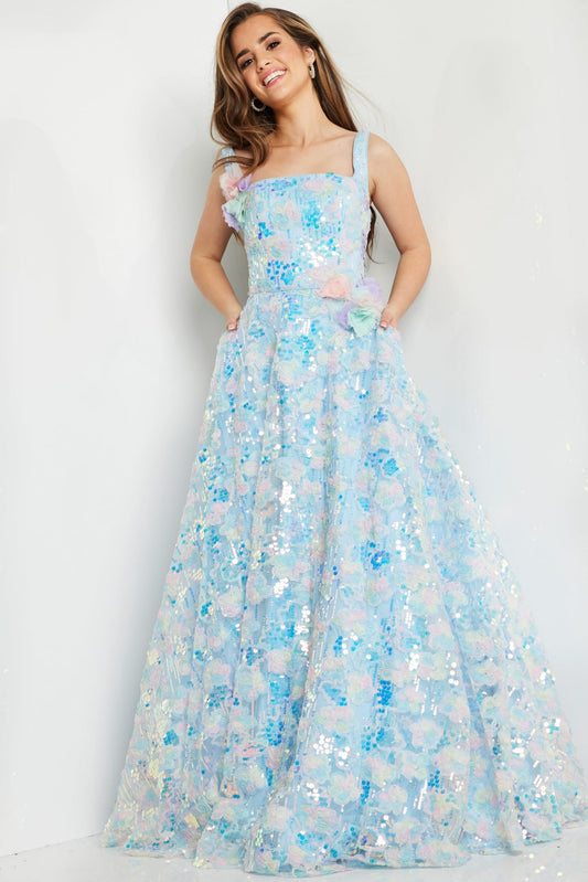 Prom Dresses Long A Line Floral Print Sequin Formal Prom Girls Dresses Multi