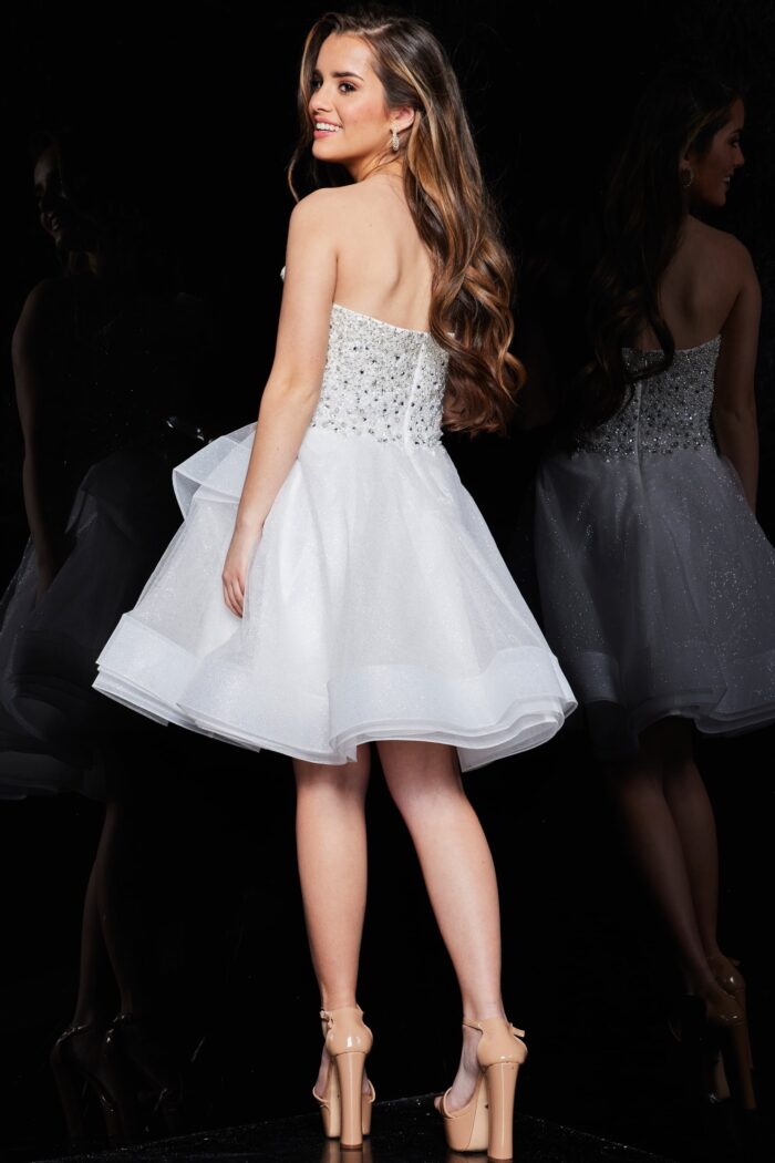 Jovani 24050 Short Layered Beaded Cocktail Dress