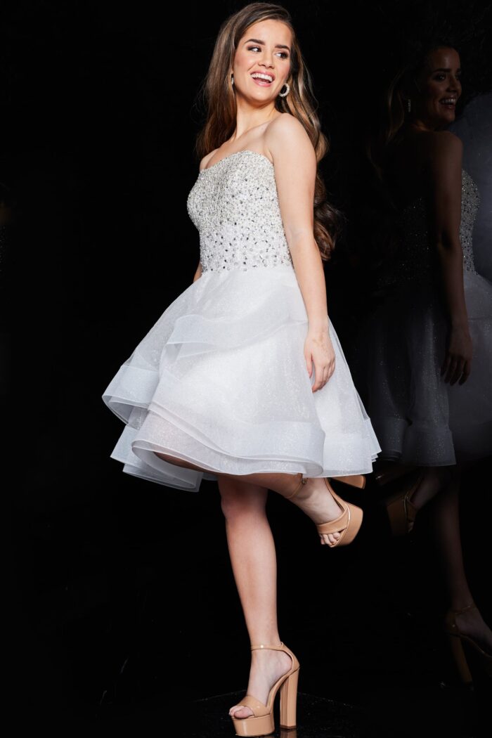 Jovani 24050 Short Layered Beaded Cocktail Dress