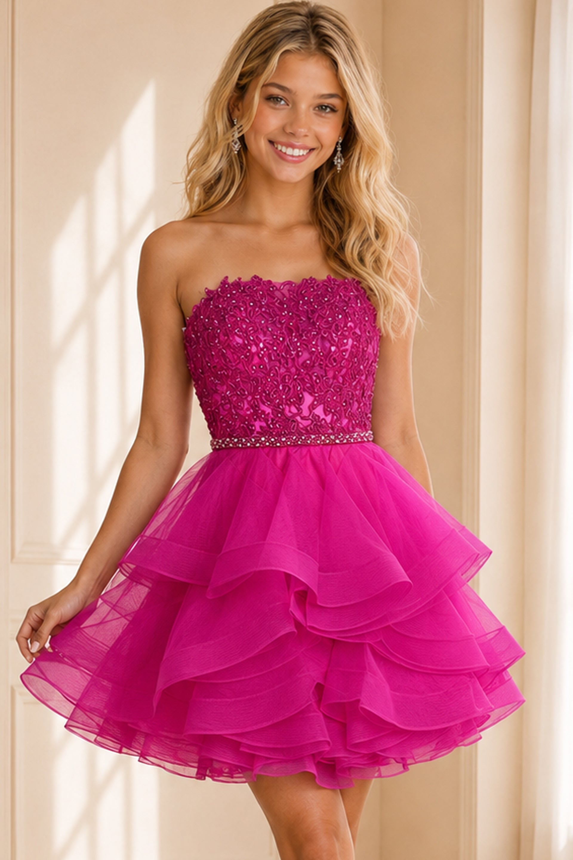 Cocktail Dresses Beaded Girls Dresses Homecoming Short Dress Hot pink