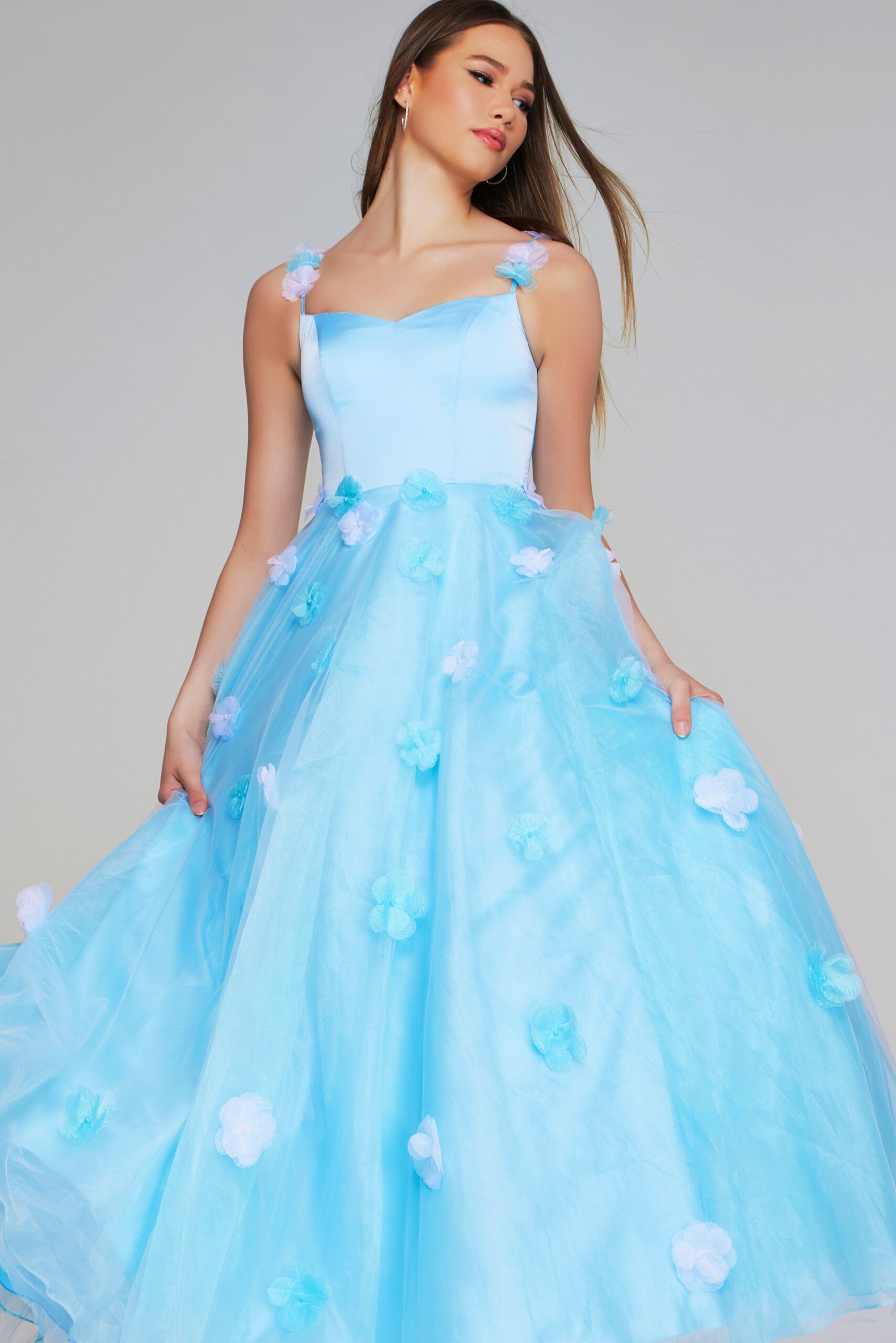 Prom Dresses Prom Girls Dresses Long Floral Applique Ball Gown Light Blue