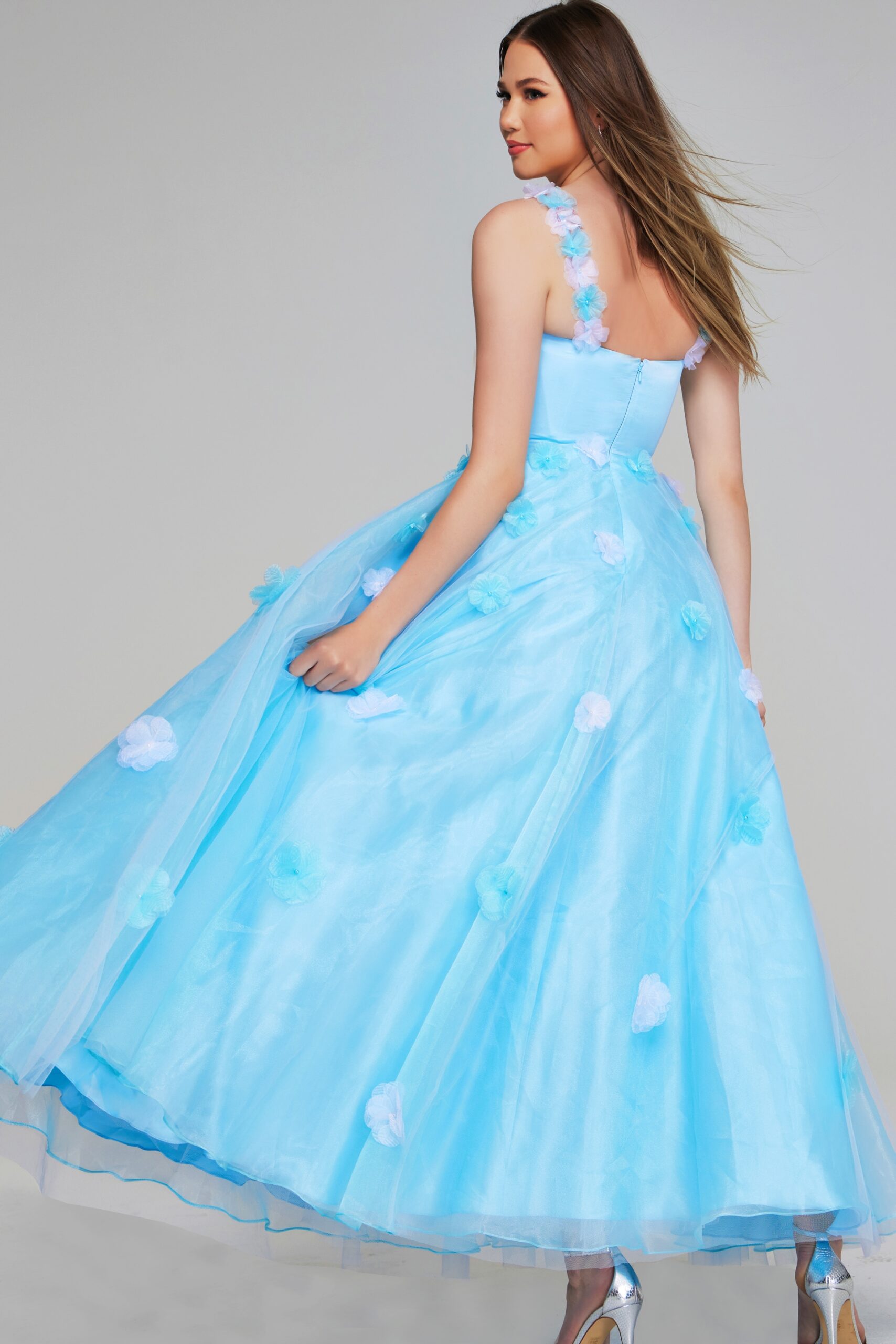 Prom Dresses Prom Girls Dresses Long Floral Applique Ball Gown Light Blue