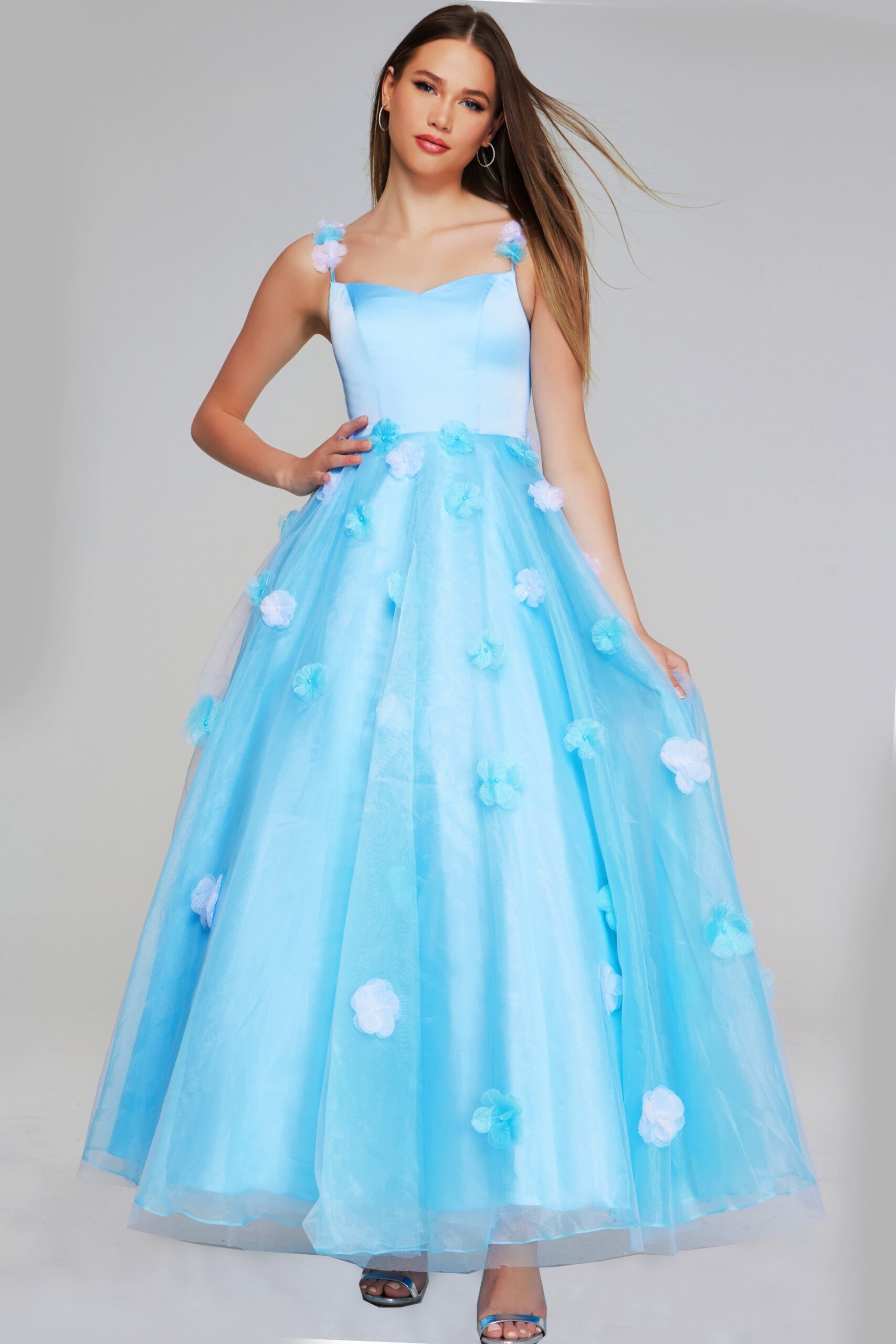 Prom Dresses Prom Girls Dresses Long Floral Applique Ball Gown Light Blue