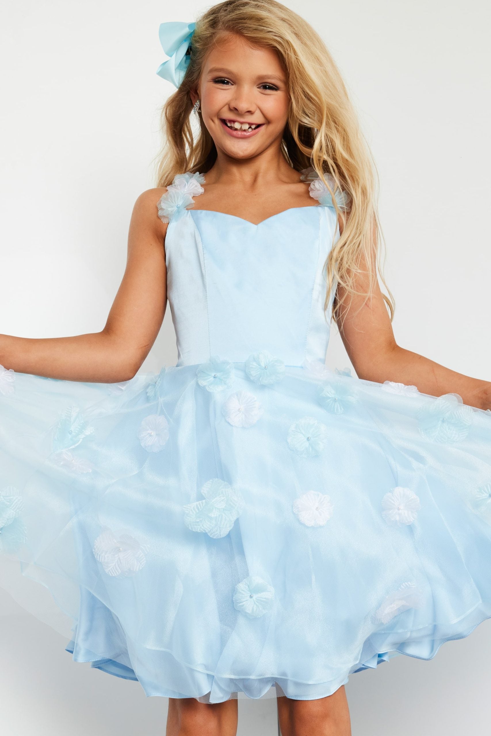 Cocktail Dresses Homecoming Floral Applique Short Girls Dresses Light Blue