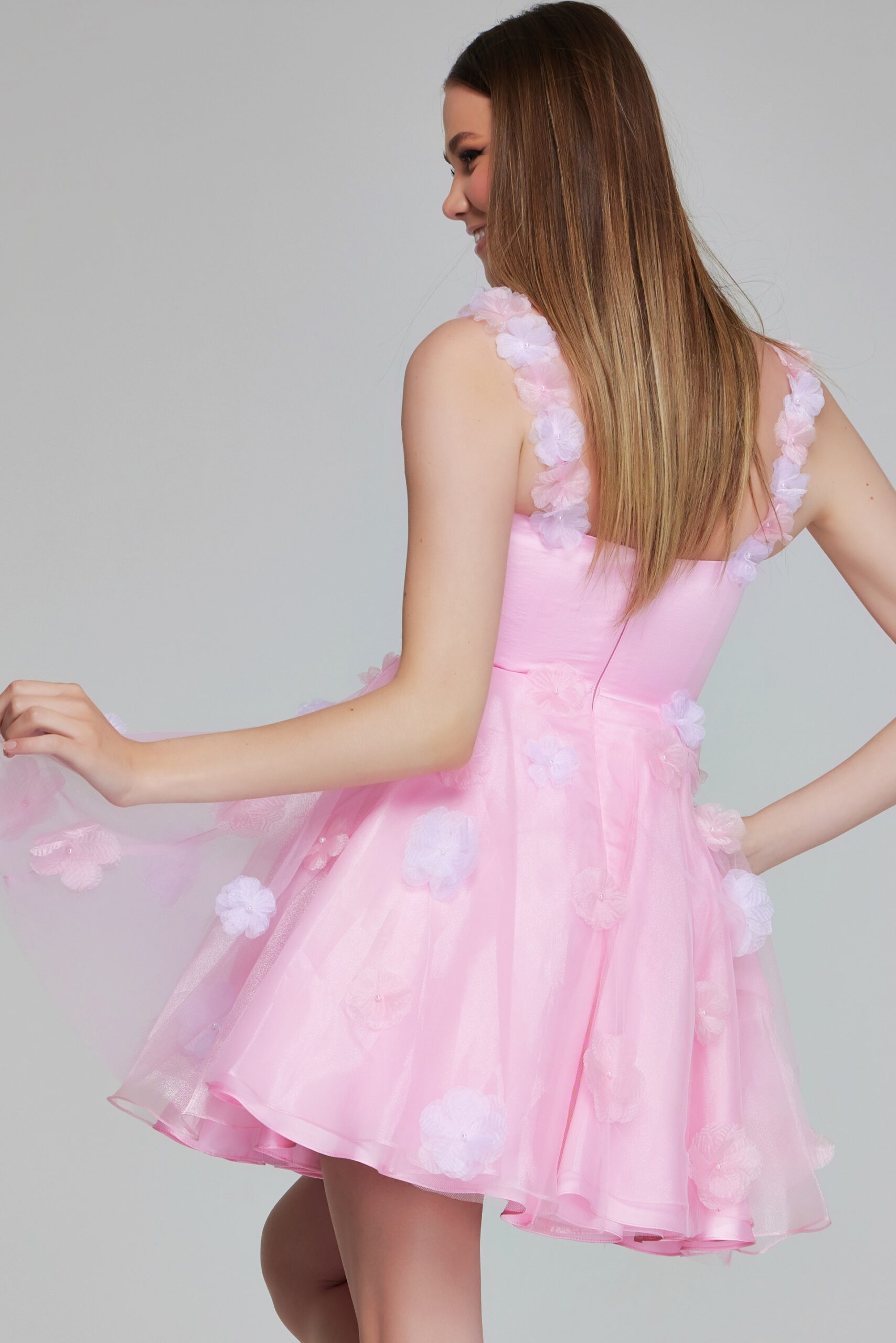Cocktail Dresses Homecoming Floral Applique Short Girls Dresses Pink