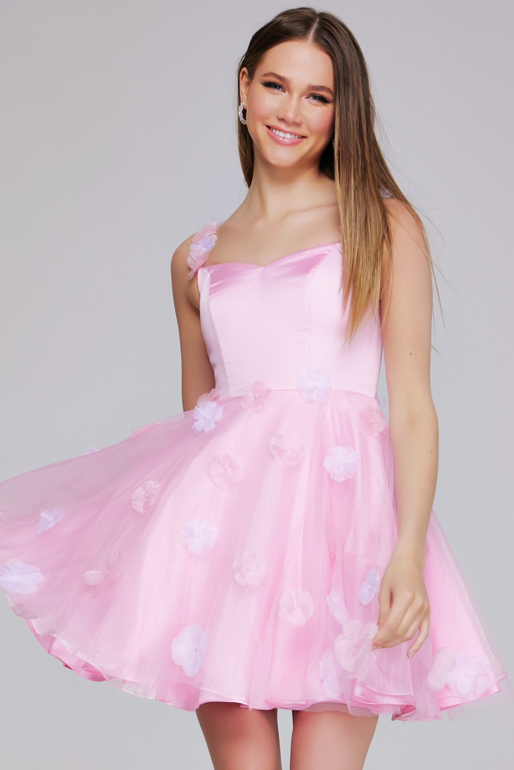 Cocktail Dresses Homecoming Floral Applique Short Girls Dresses Pink