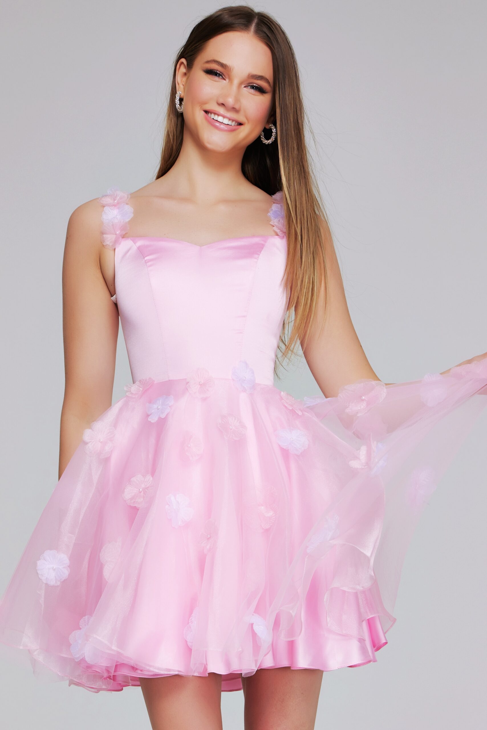 Cocktail Dresses Homecoming Floral Applique Short Girls Dresses Pink