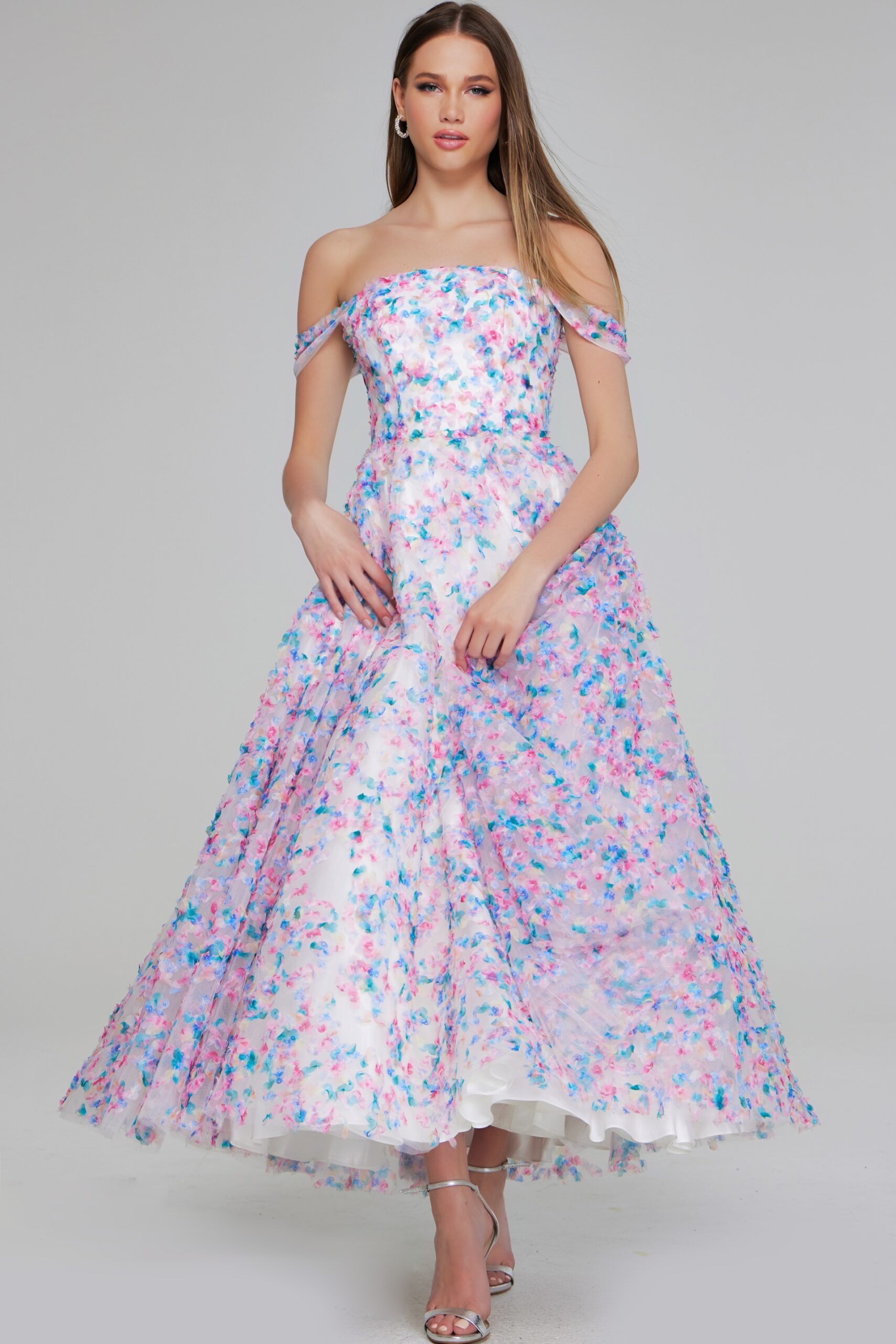 Jovani K26292 Long A Line Floral Print Formal Girls Dresses