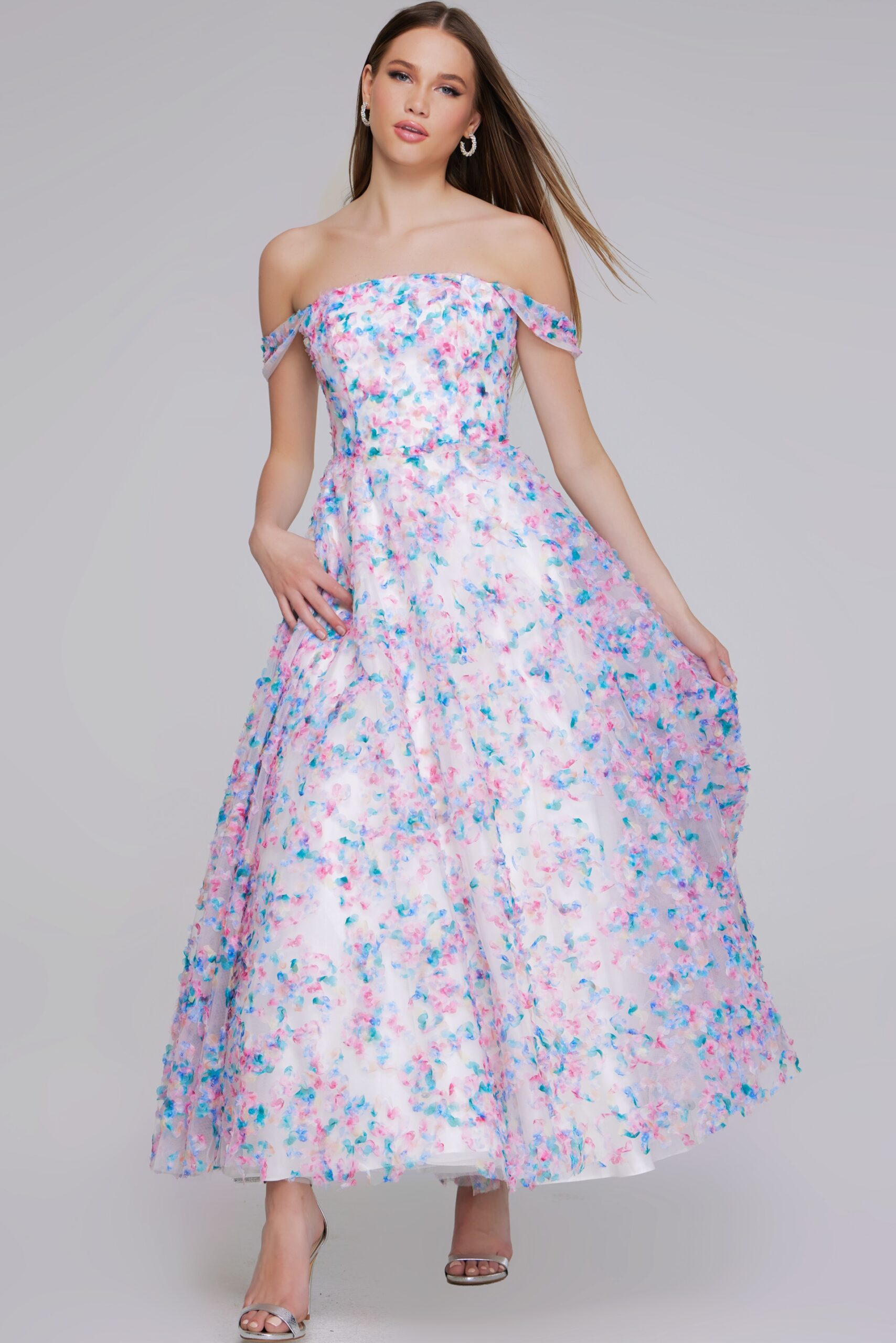 Jovani K26292 Long A Line Floral Print Formal Girls Dresses