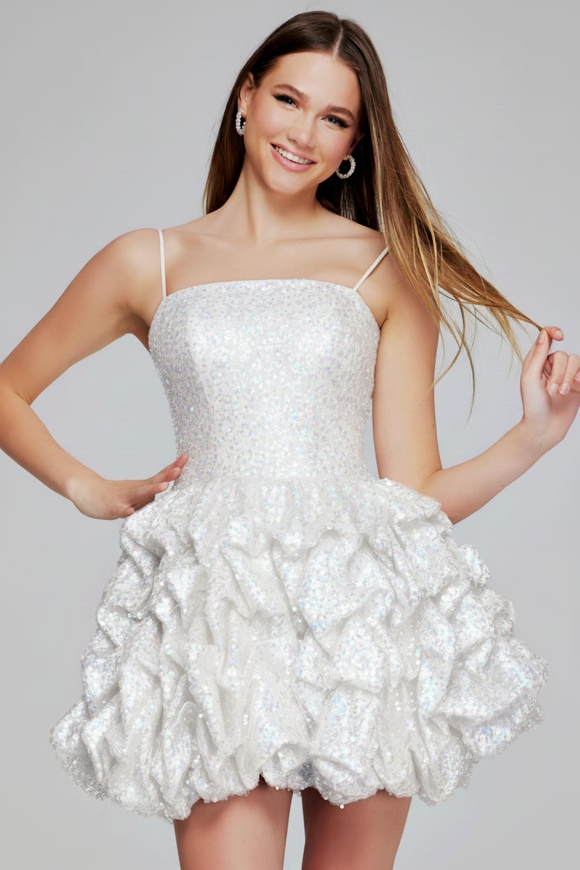 Square Mini Sequin Cocktail Fit & Flare Jovani K38108