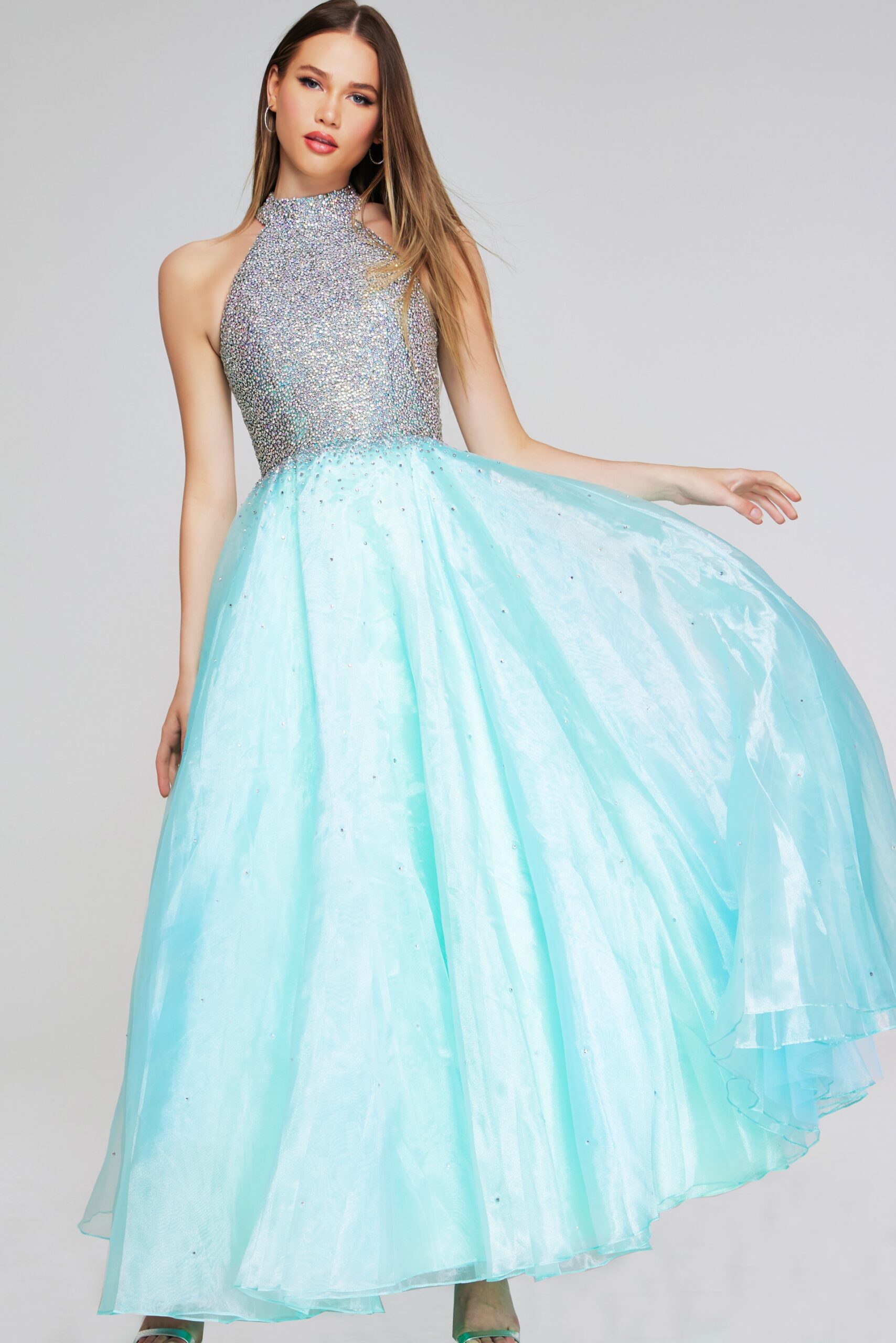Prom Dresses Prom Long Beaded Ball Gown Sequin Girls Dresses Light Turquoise