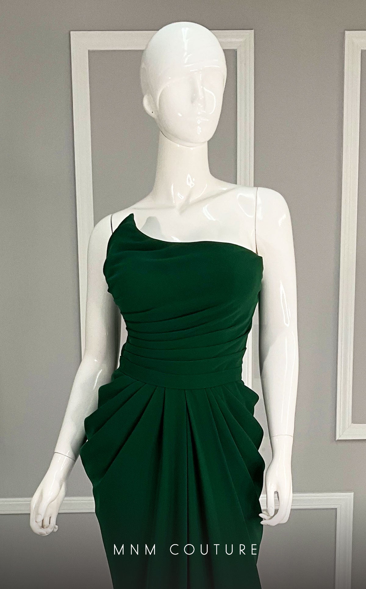 One-Shoulder Floor-Length Satin Evening Sheath MNM Couture K3854