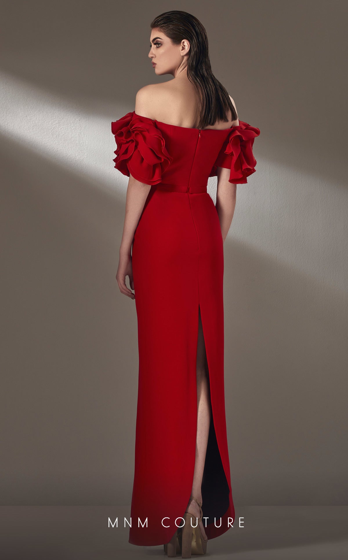 MNM Couture K3875 Long Formal Ruffle Sleeve Evening Dress