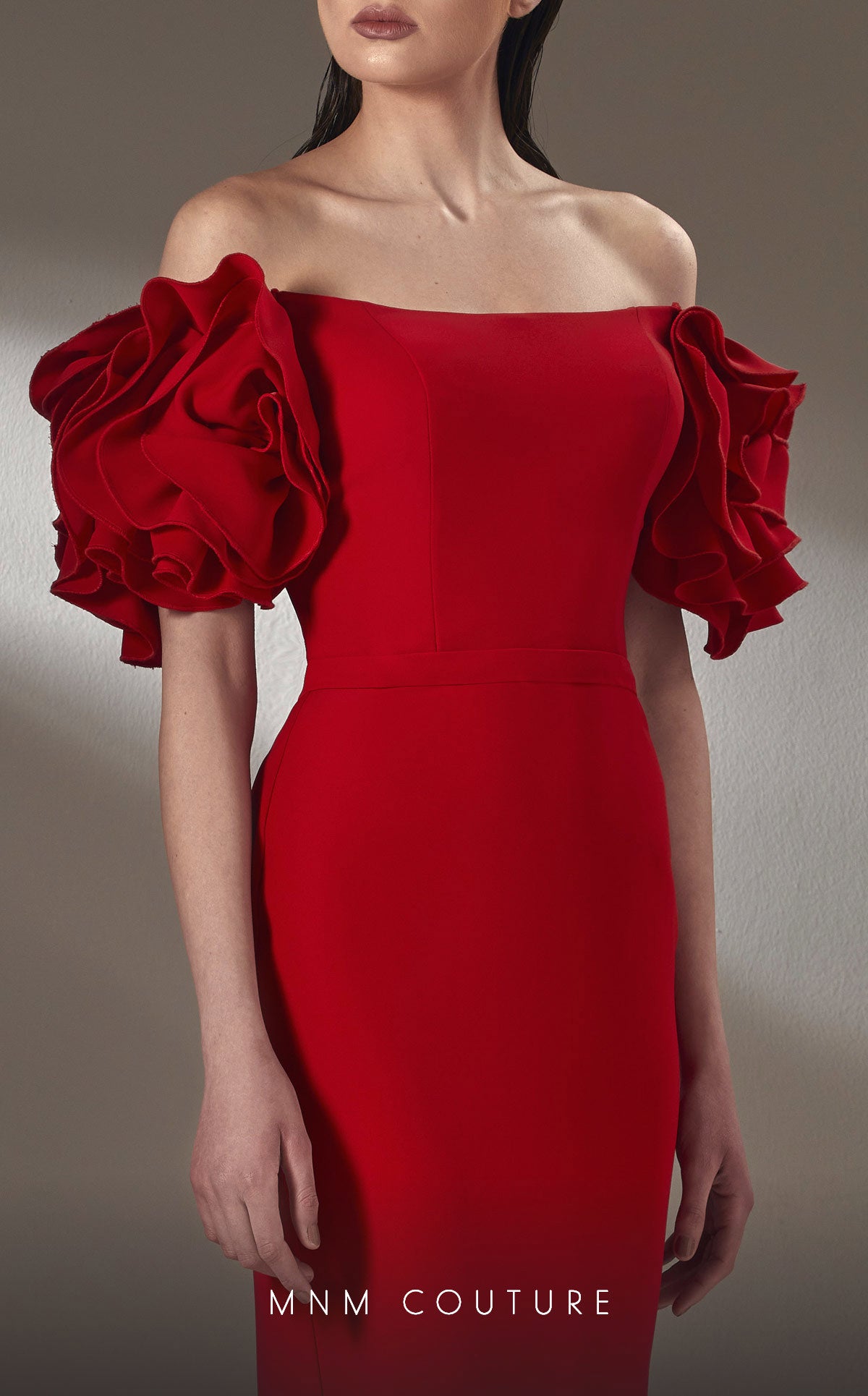 MNM Couture K3875 Long Formal Ruffle Sleeve Evening Dress