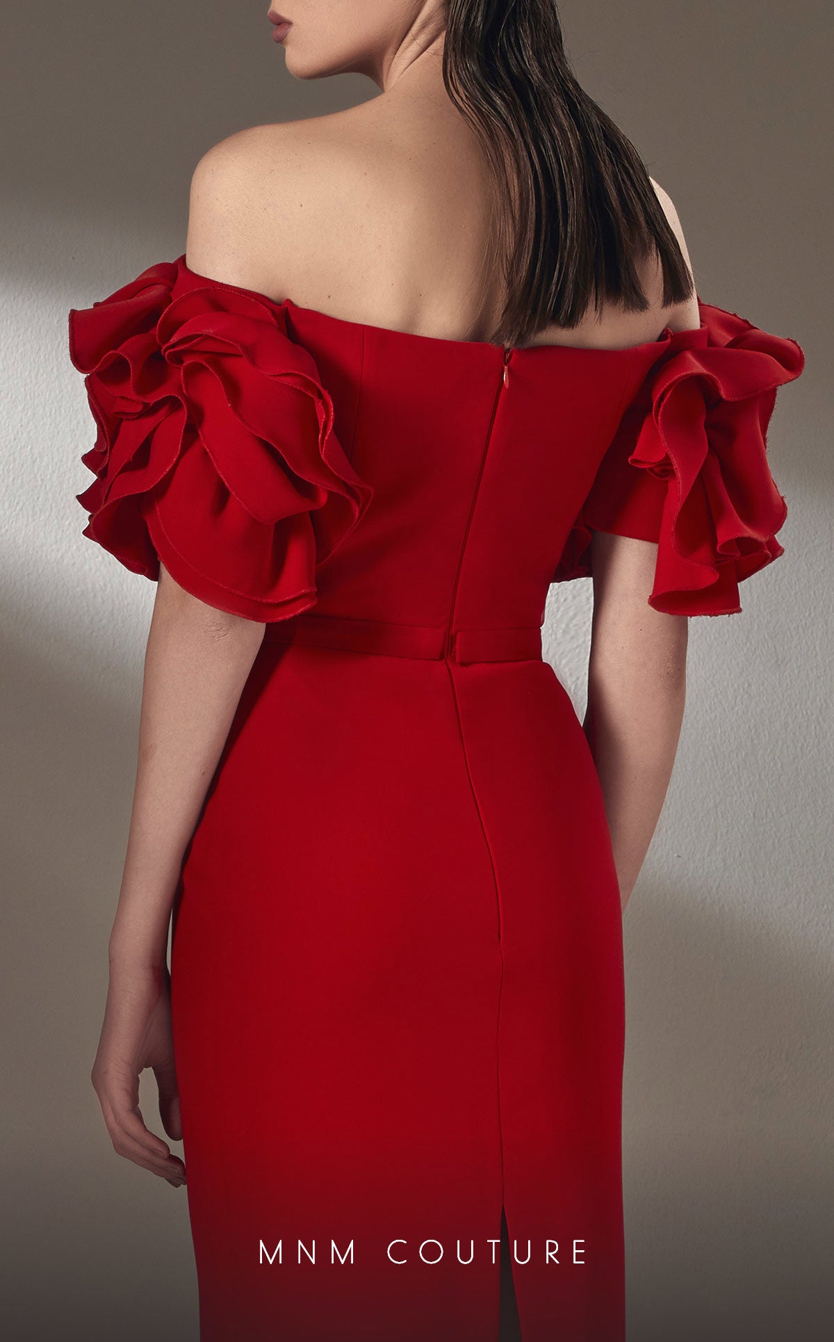 MNM Couture K3875 Long Formal Ruffle Sleeve Evening Dress
