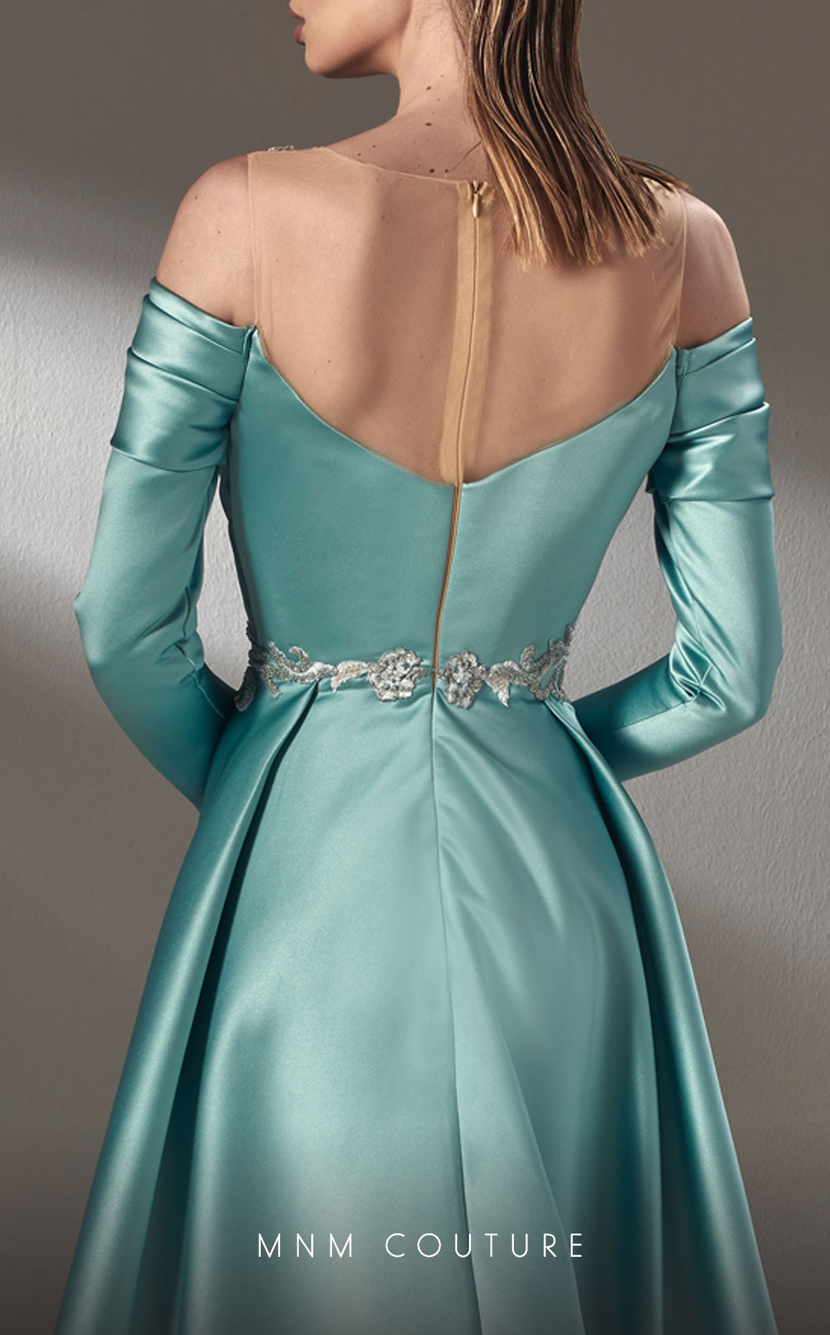 MNM Couture K3886 A Line Long Formal Metallic Applique Prom Evening Dress