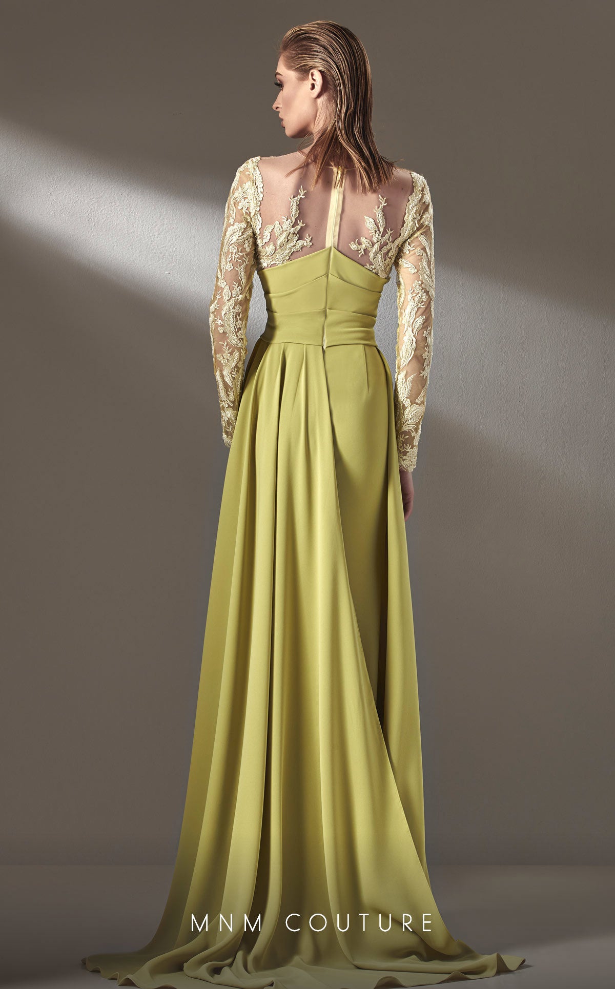 MNM Couture K3893 Long Sleeve Formal Lace Applique Evening Dress