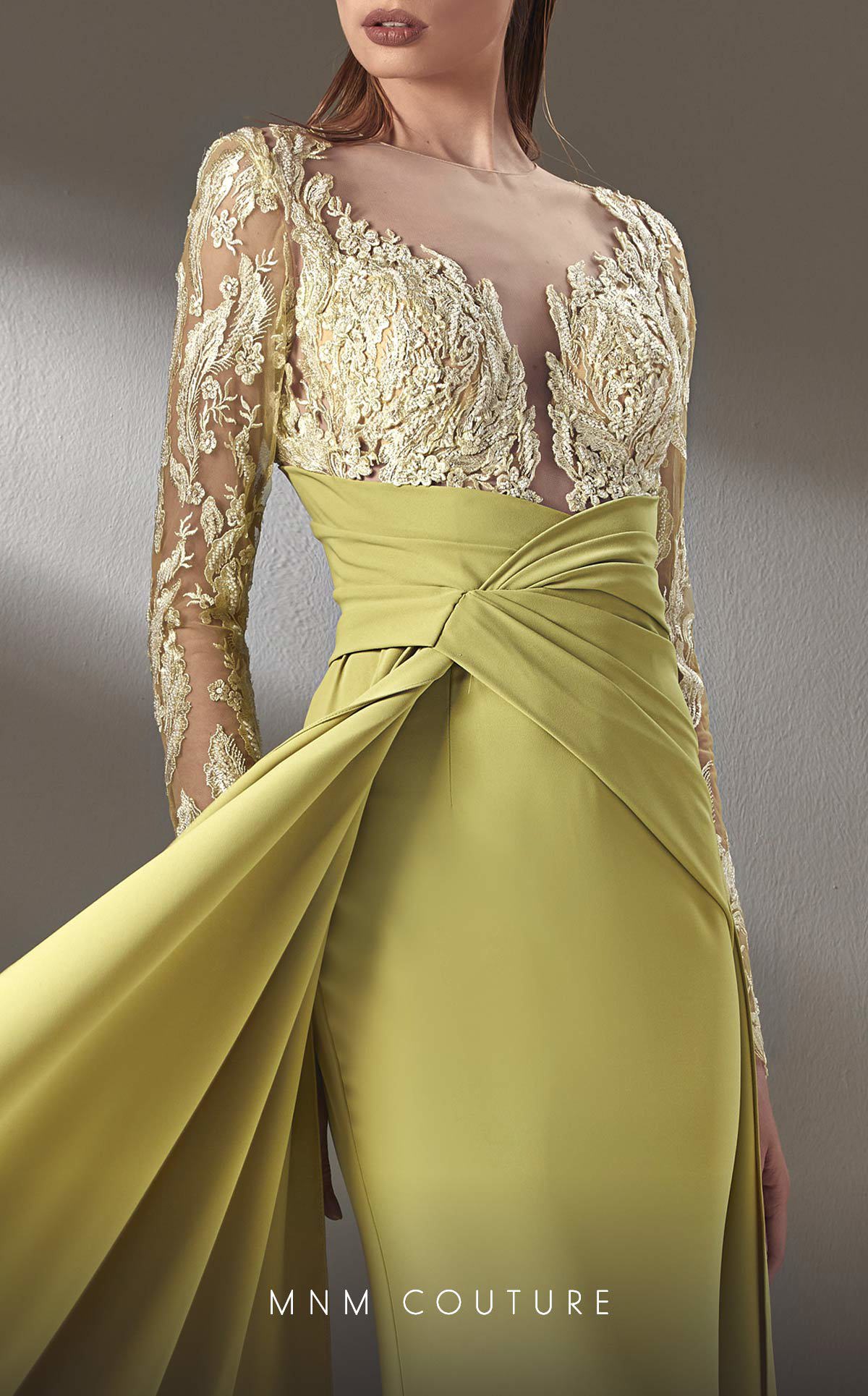 MNM Couture K3893 Long Sleeve Formal Lace Applique Evening Dress