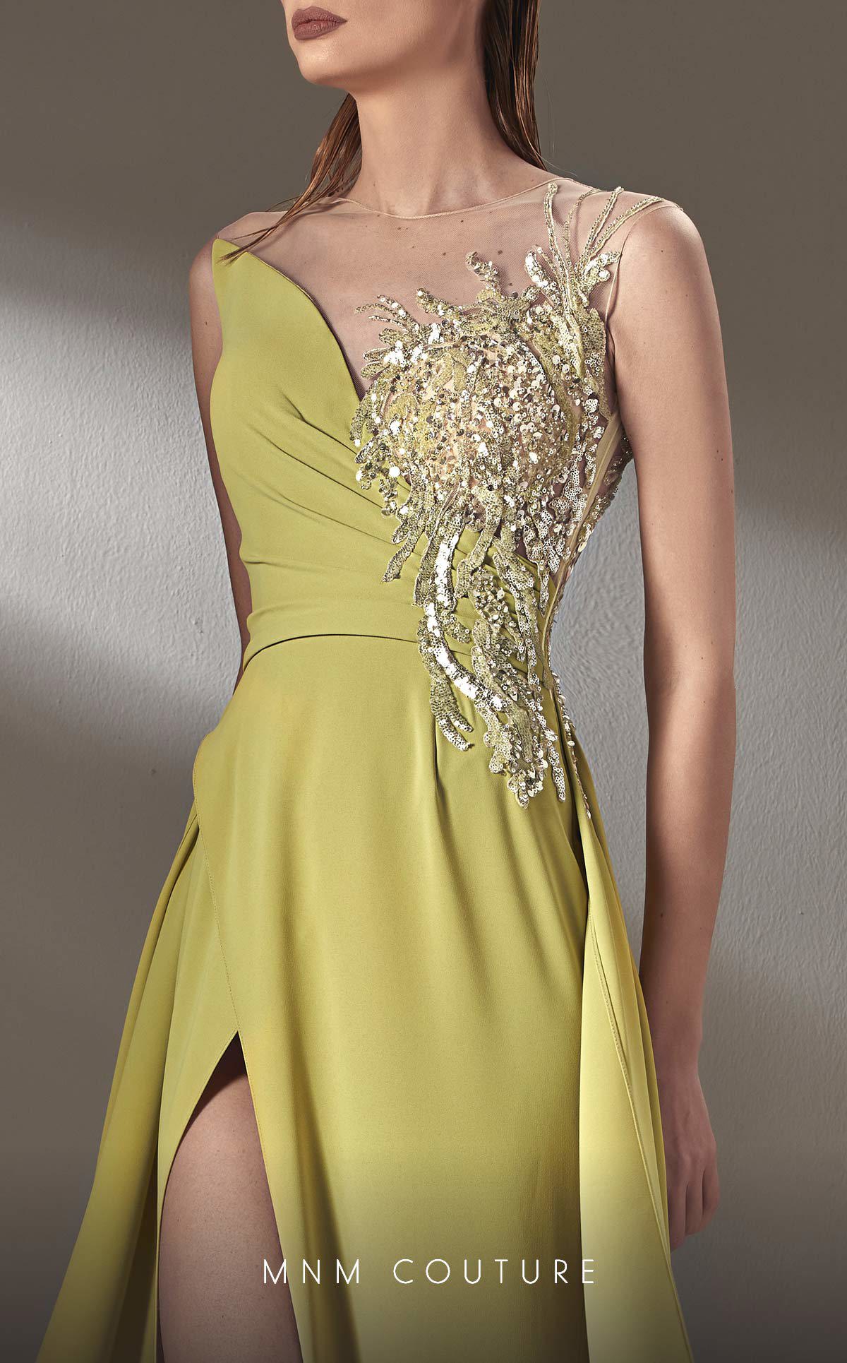 MNM Couture K3903 Pleated A Line Long Formal Beaded Applique Prom Dress