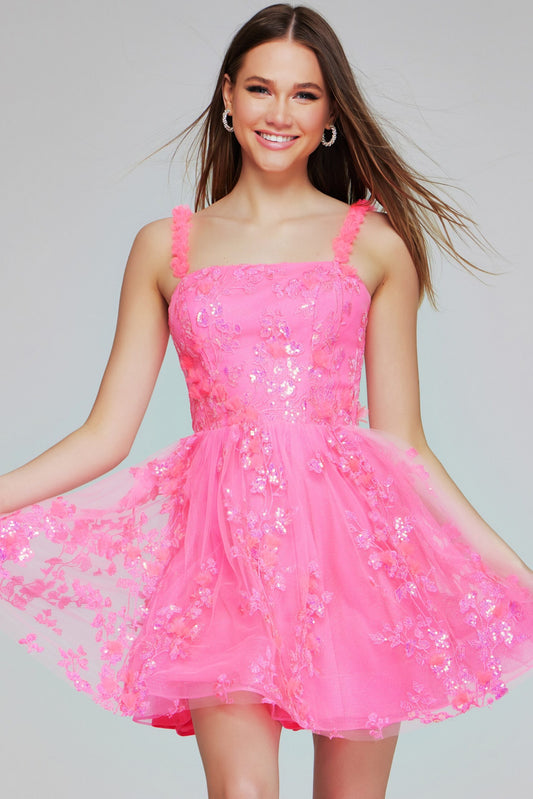 Cocktail Dresses Homecoming Short Sequin Floral Mini Girls Dresses Hot Pink
