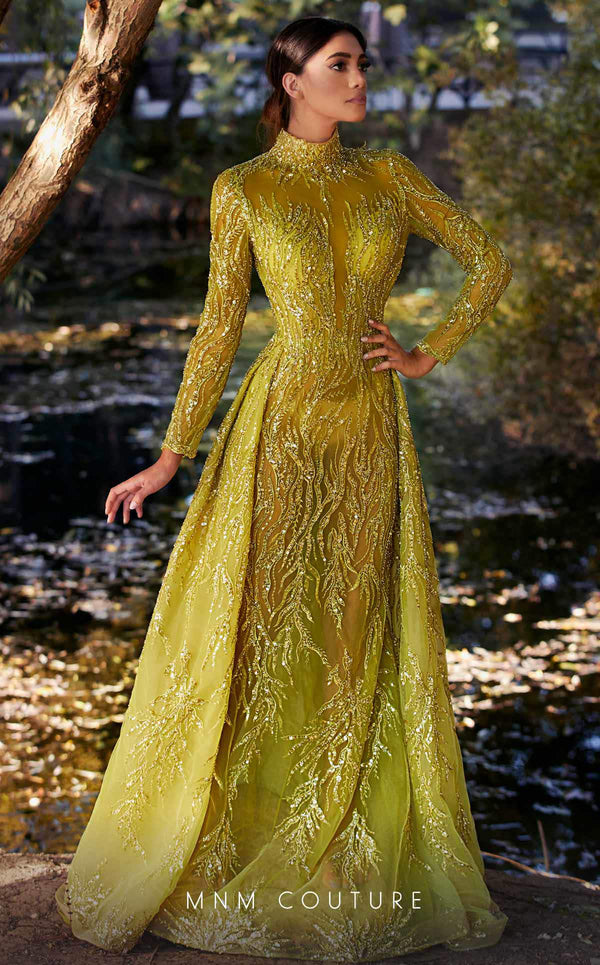 MNM Couture K3926 A Line Long Sleeve Formal Overskirt Evening Dress