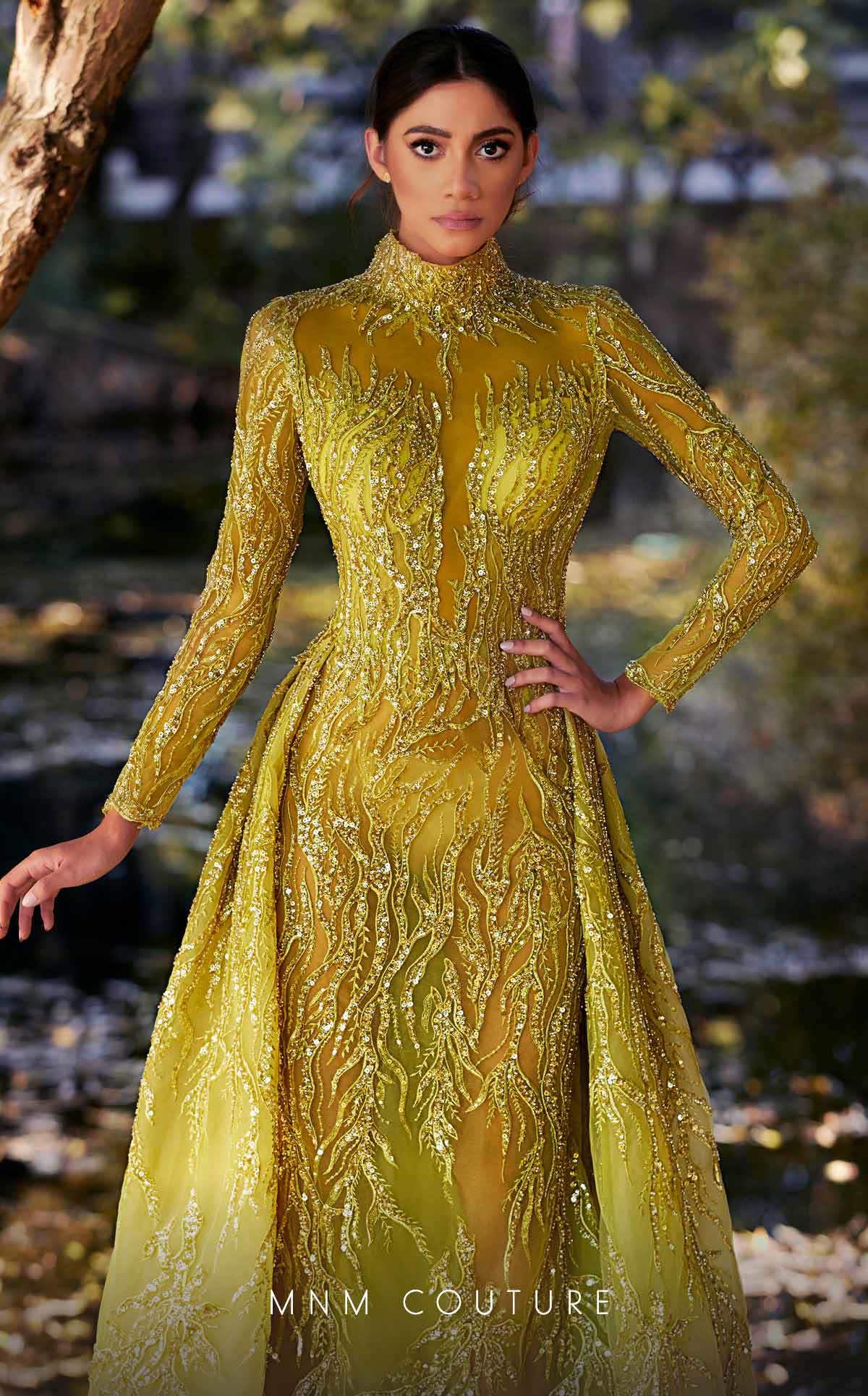 MNM Couture K3926 A Line Long Sleeve Formal Overskirt Evening Dress