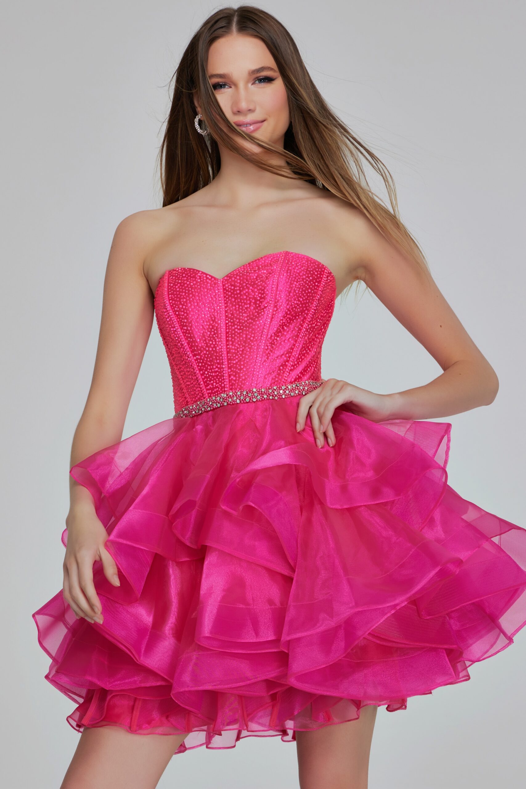 Cocktail Dresses Beaded Homecoming Short Sequin Mini Ruffle Girls Dresses Hot Pink
