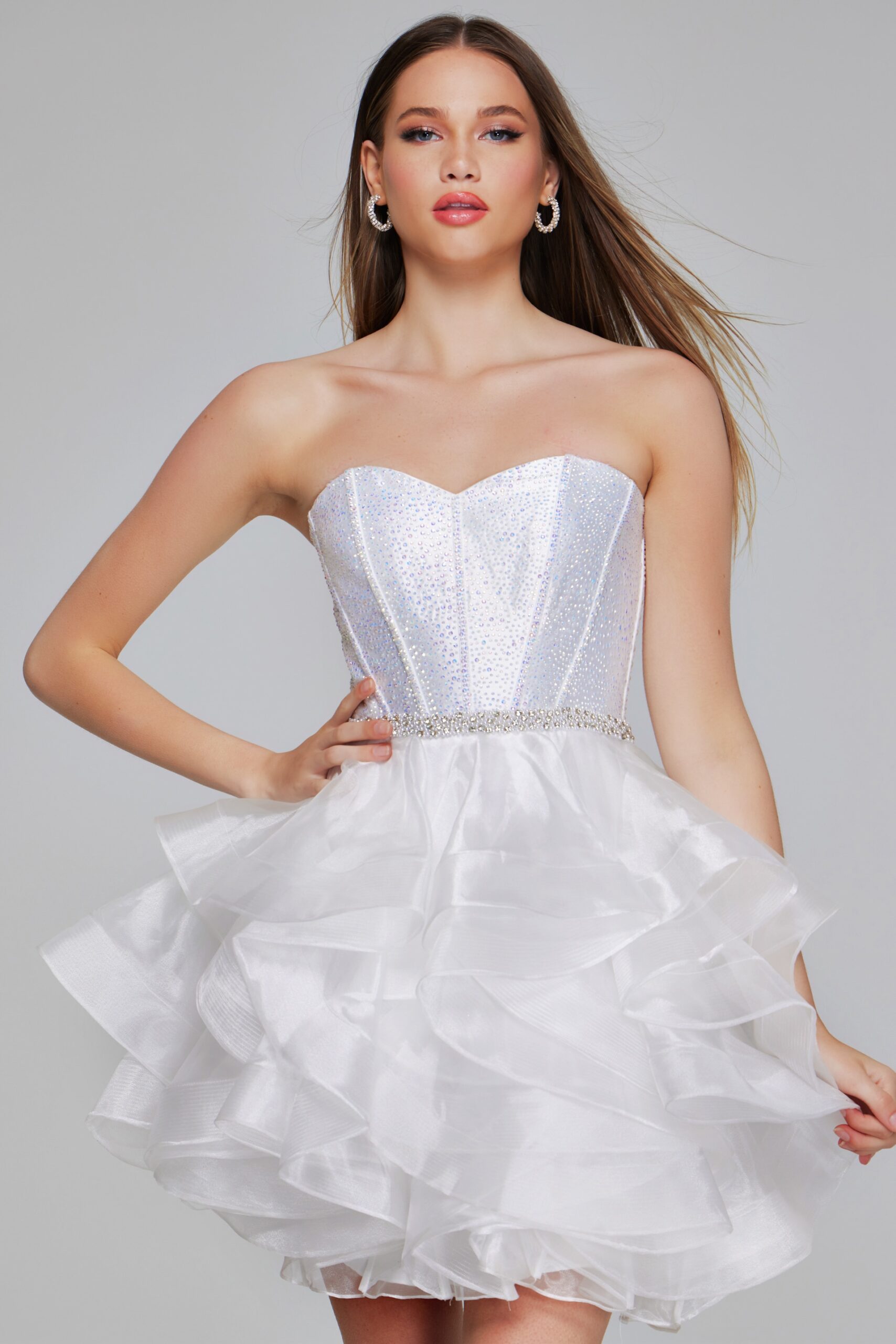 Cocktail Dresses Beaded Homecoming Short Sequin Mini Ruffle Girls Dresses Off White