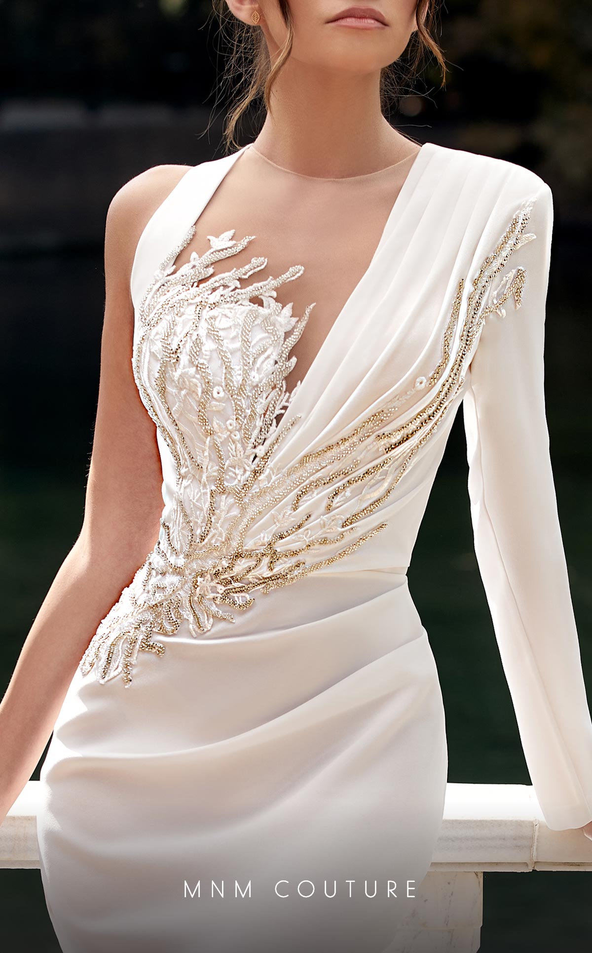 One-Shoulder Floor-Length Satin Wedding Dress MNM Couture K3940